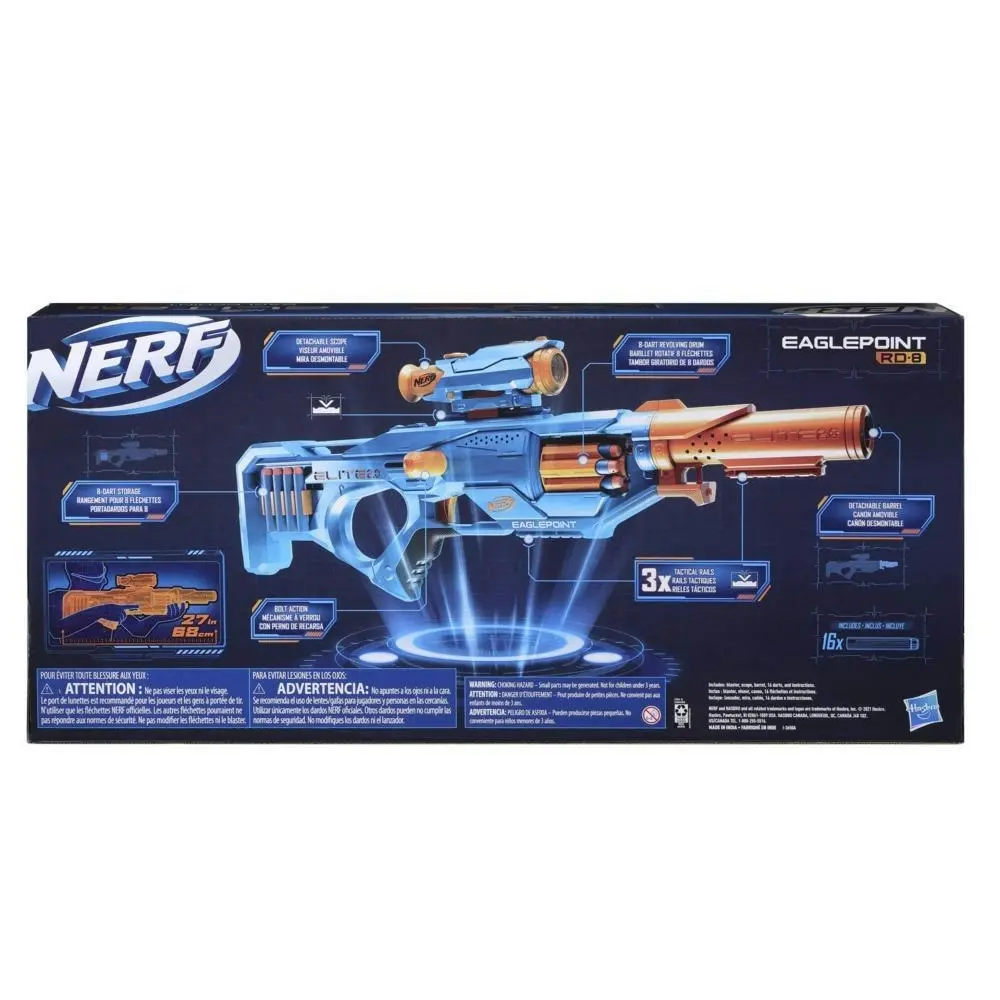 Nerf Elite 2.0 Eaglepoint Rd-8 Blaster - 8-dart Drum Detachable Scope And Barrel 16 Nerf Darts Bolt Action  Hasbro