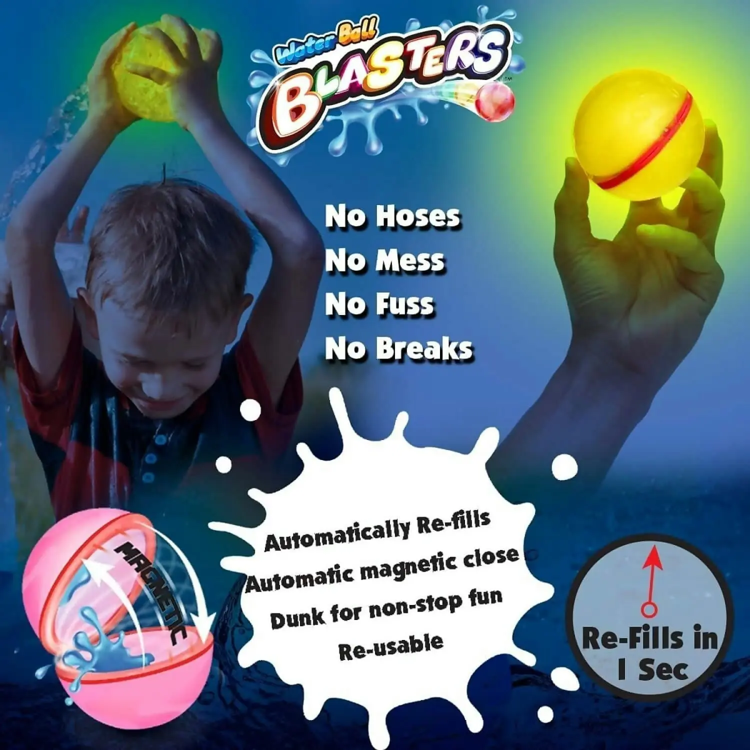 Kazaang - Water Ball Blasters Glow In The Dark 6-pack Reusable Water Balloons