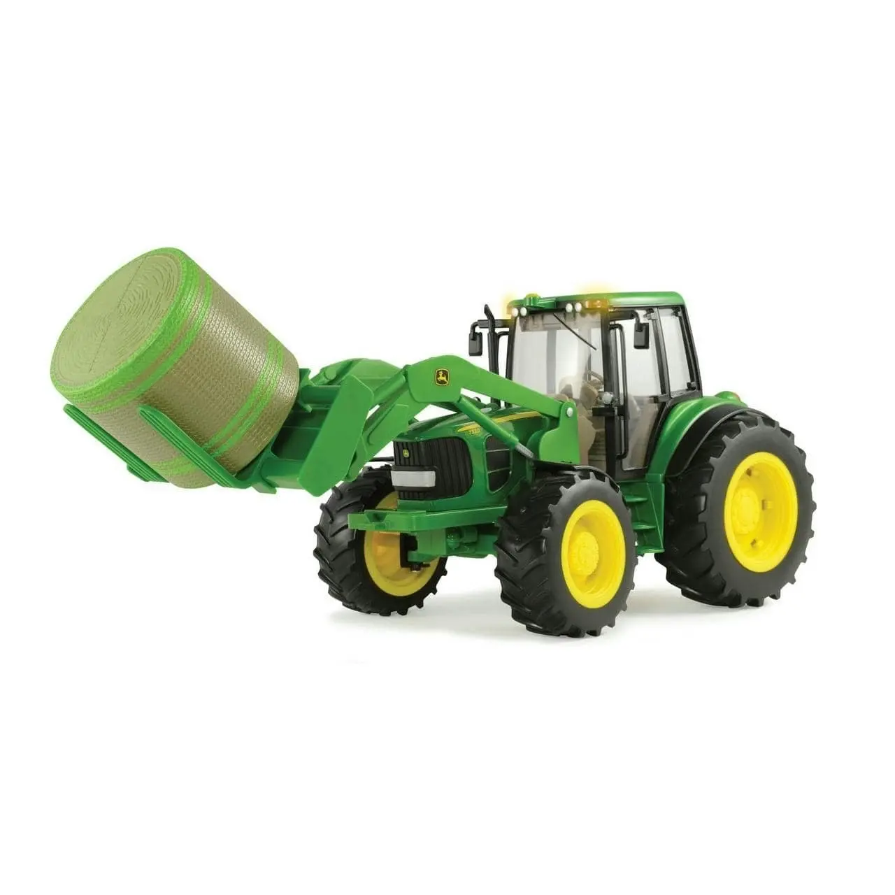 John Deere - Tomy Big Farm Lights & Sounds 1:16 Scale 7330 Tractor With Bale Loader & Round Bale