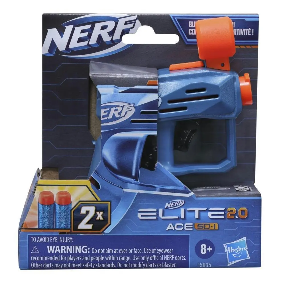 Nerf Elite 2.0 Ace Sd-1 Blaster And 2 Official Nerf Elite Darts Onboard 1-dart Storage Stealth-sized Easy To Use  Hasbro