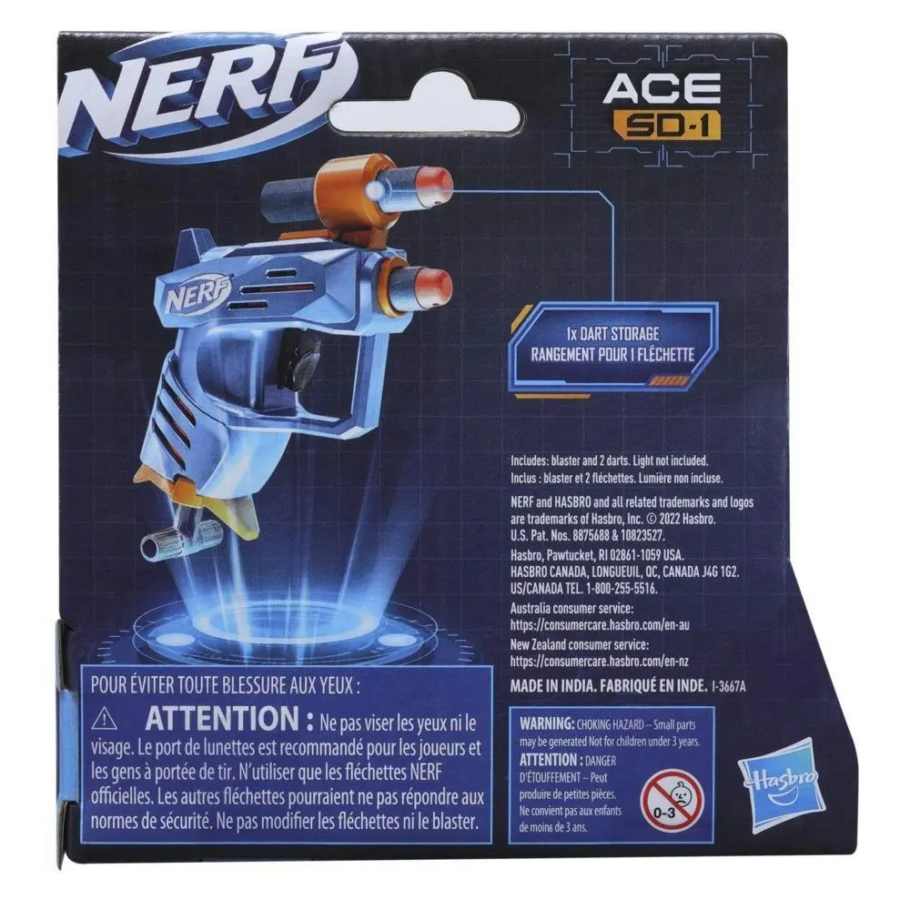 Nerf Elite 2.0 Ace Sd-1 Blaster And 2 Official Nerf Elite Darts Onboard 1-dart Storage Stealth-sized Easy To Use  Hasbro