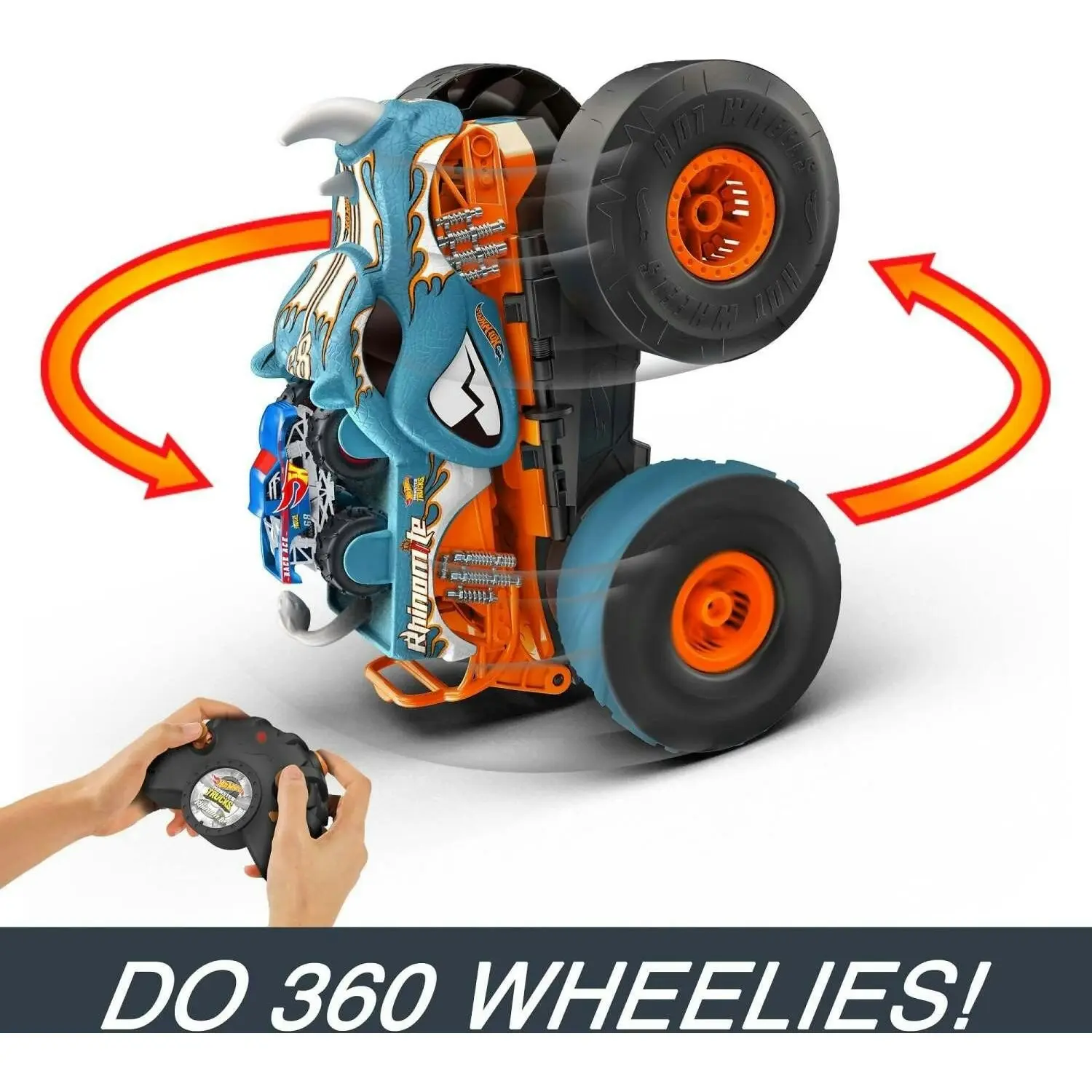 Hot Wheels - Monster Trucks Hw Transforming Rhinomite Rc In 1:12 Scale With 1:64 Scale Toy Truck - Mattel