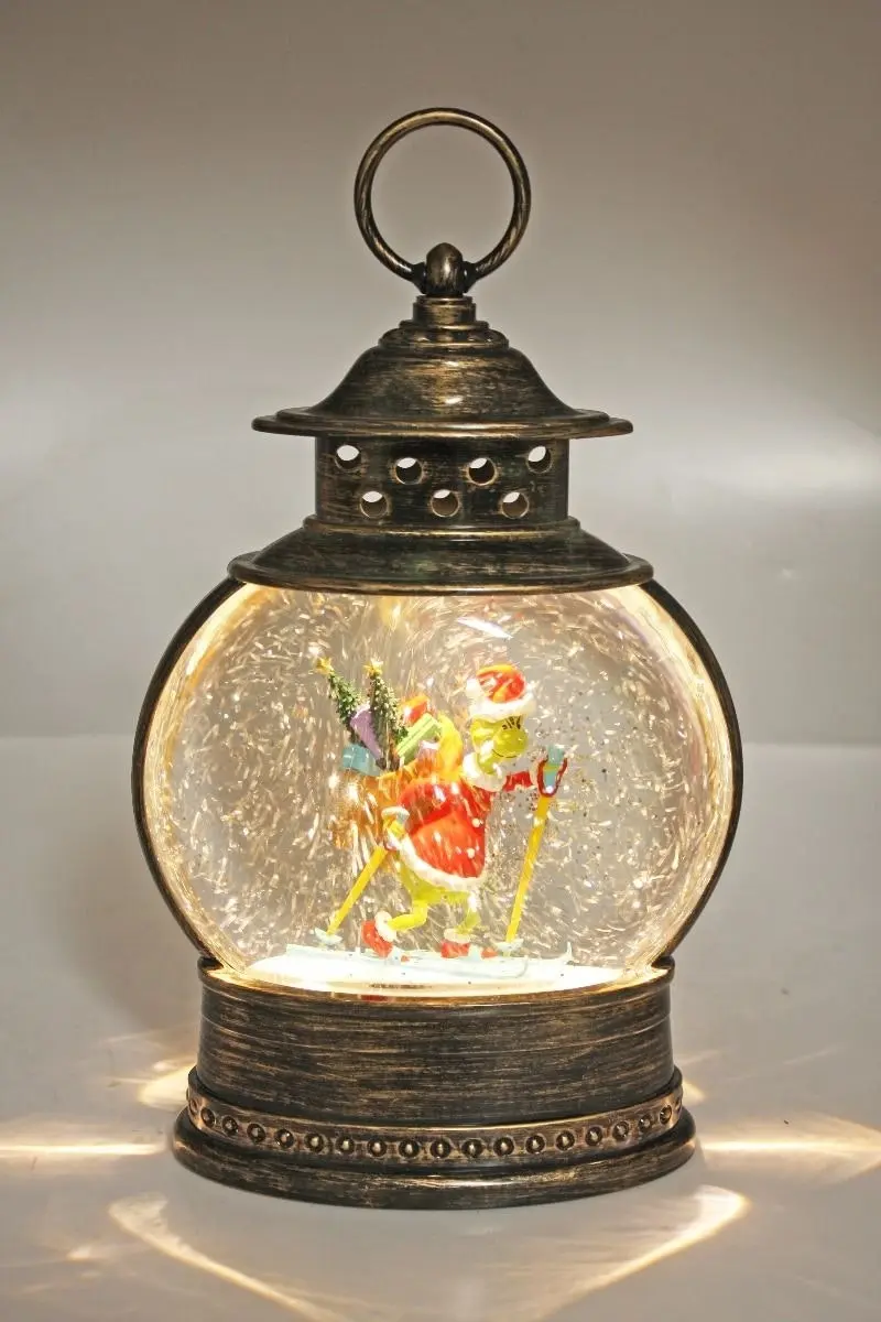 Cotton Candy - Xmas Round Brass Lantern Grinch Skiing - Dr. Seuss