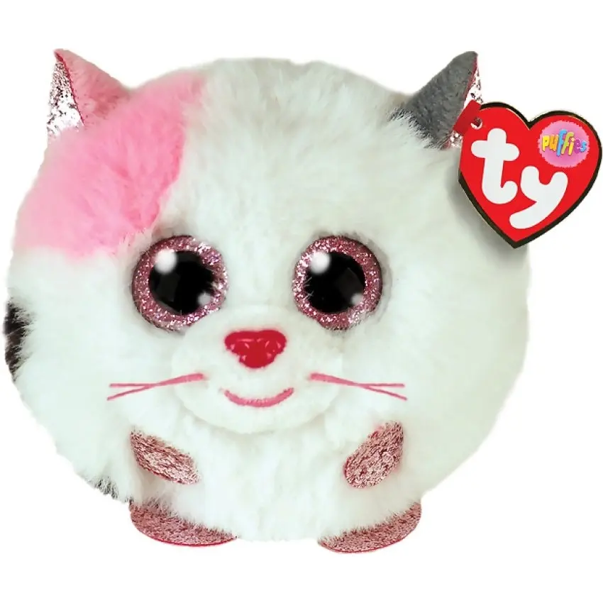 Ty - Beanie Ball Puffies - Muffin Pink And White Cat 10cm