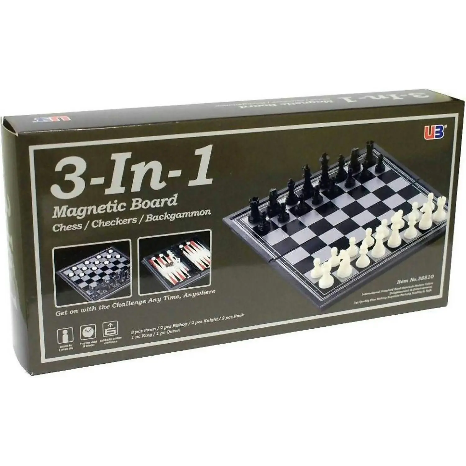 U3 - Magnetic 3-in-1 Chess Checkers Backgammon Set