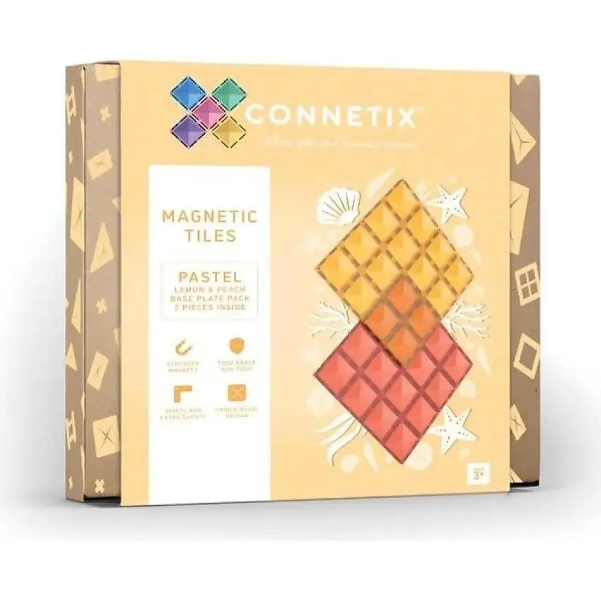 Connetix - Magnetic Tiles Pastel Base Plate Pack Lemon & Peach 2pc