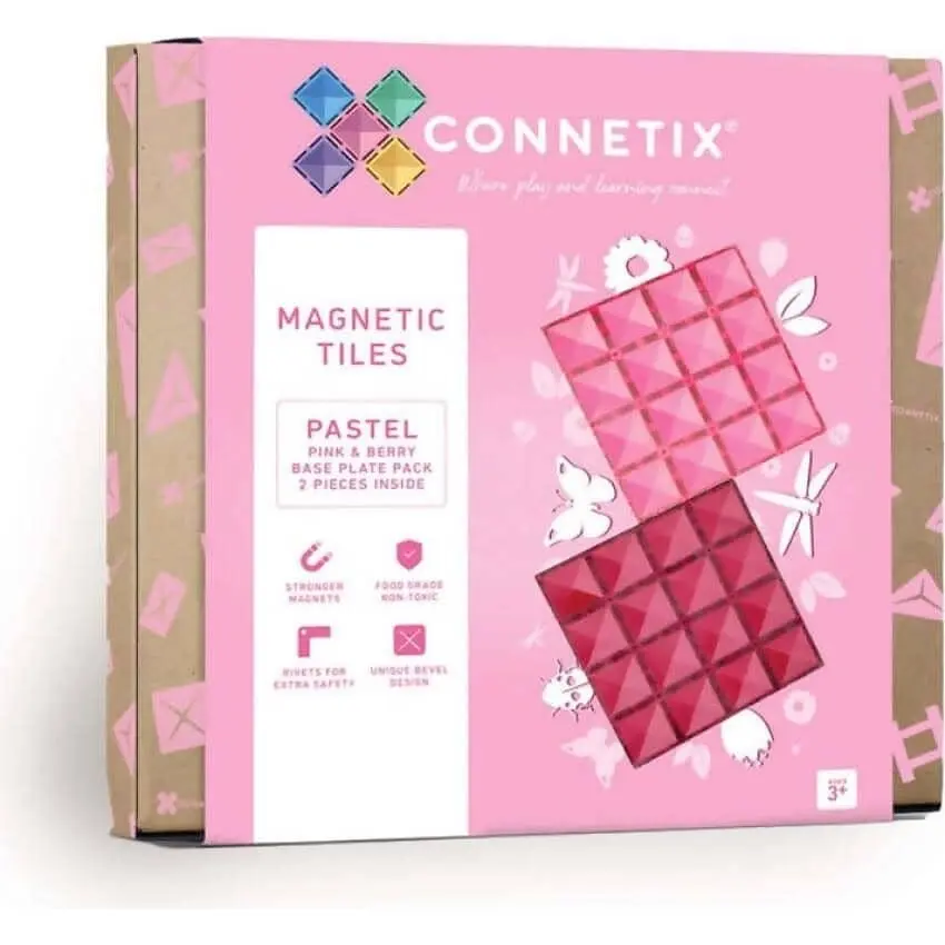 Connetix - Magnetic Tiles Pastel Base Plate Pack Pink & Berry 2pc