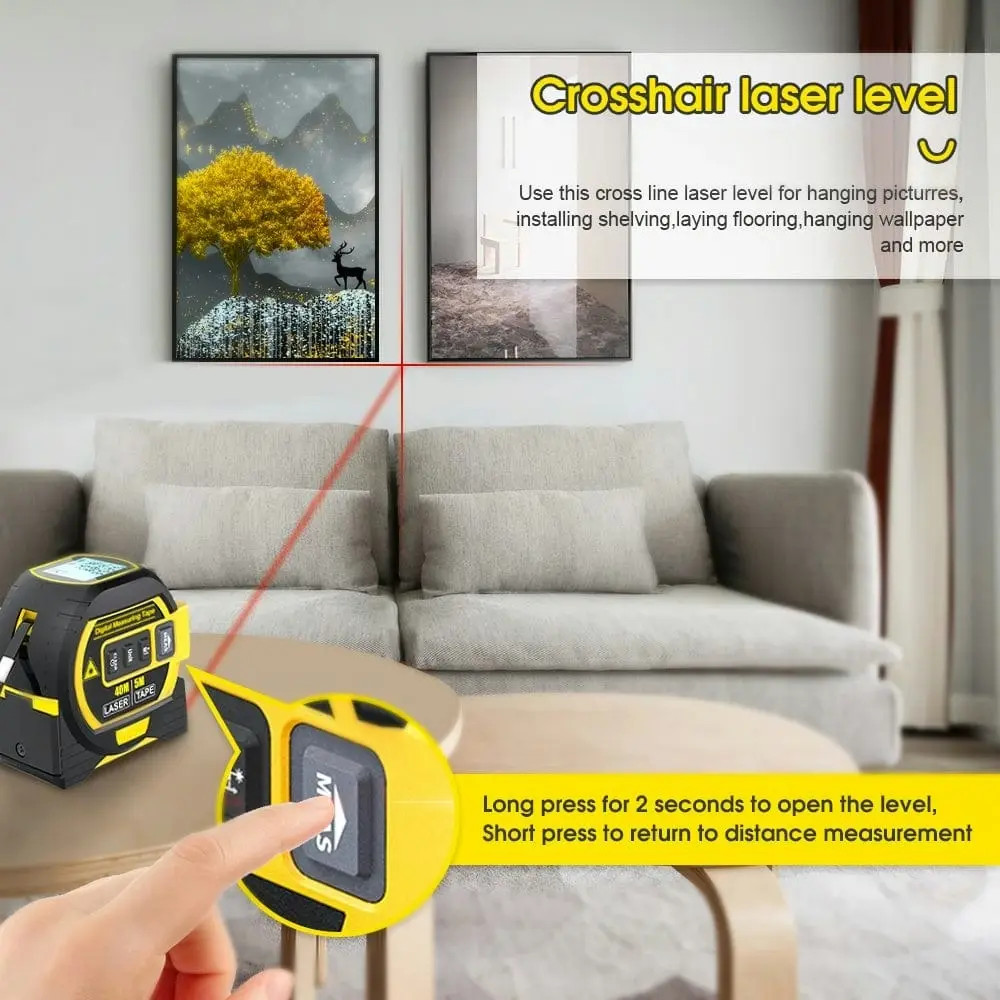 40m Laser Measure, Cross-line Laser Level, 5m Tape Measure Yellow