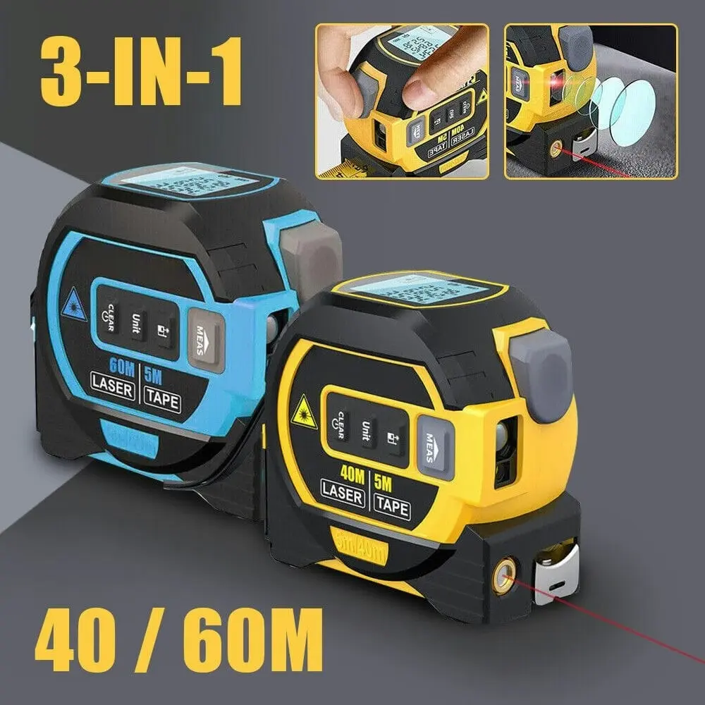 40m Laser Measure, Cross-line Laser Level, 5m Tape Measure Yellow