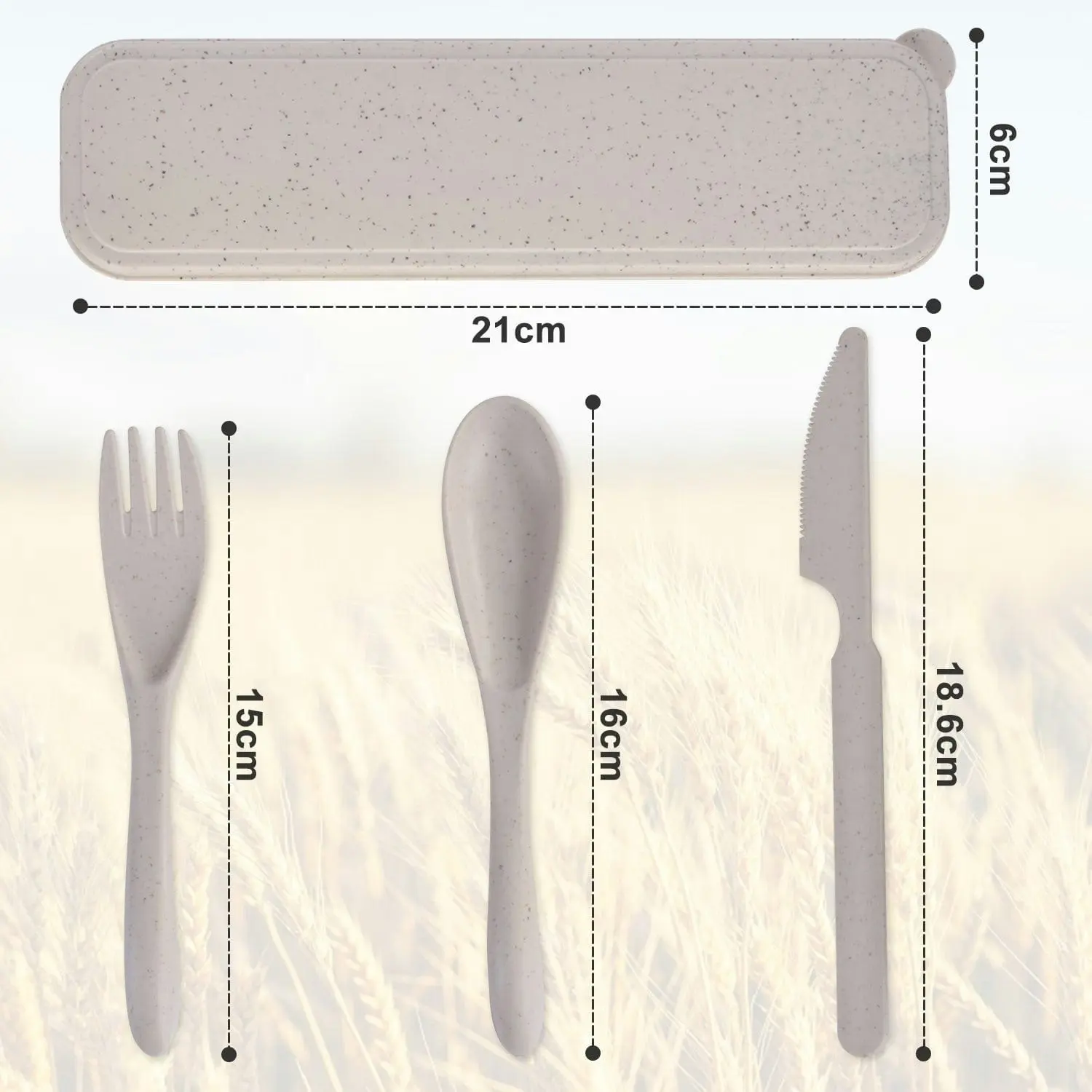 Clevinger Reusable Wheat Straw Fibre Cutlery Set with Case - Beige