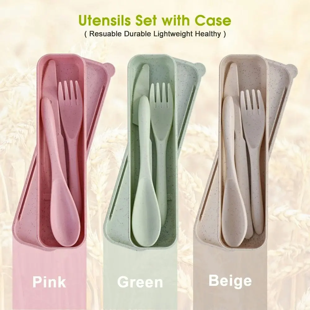 Clevinger Reusable Wheat Straw Fibre Cutlery Set with Case - Beige