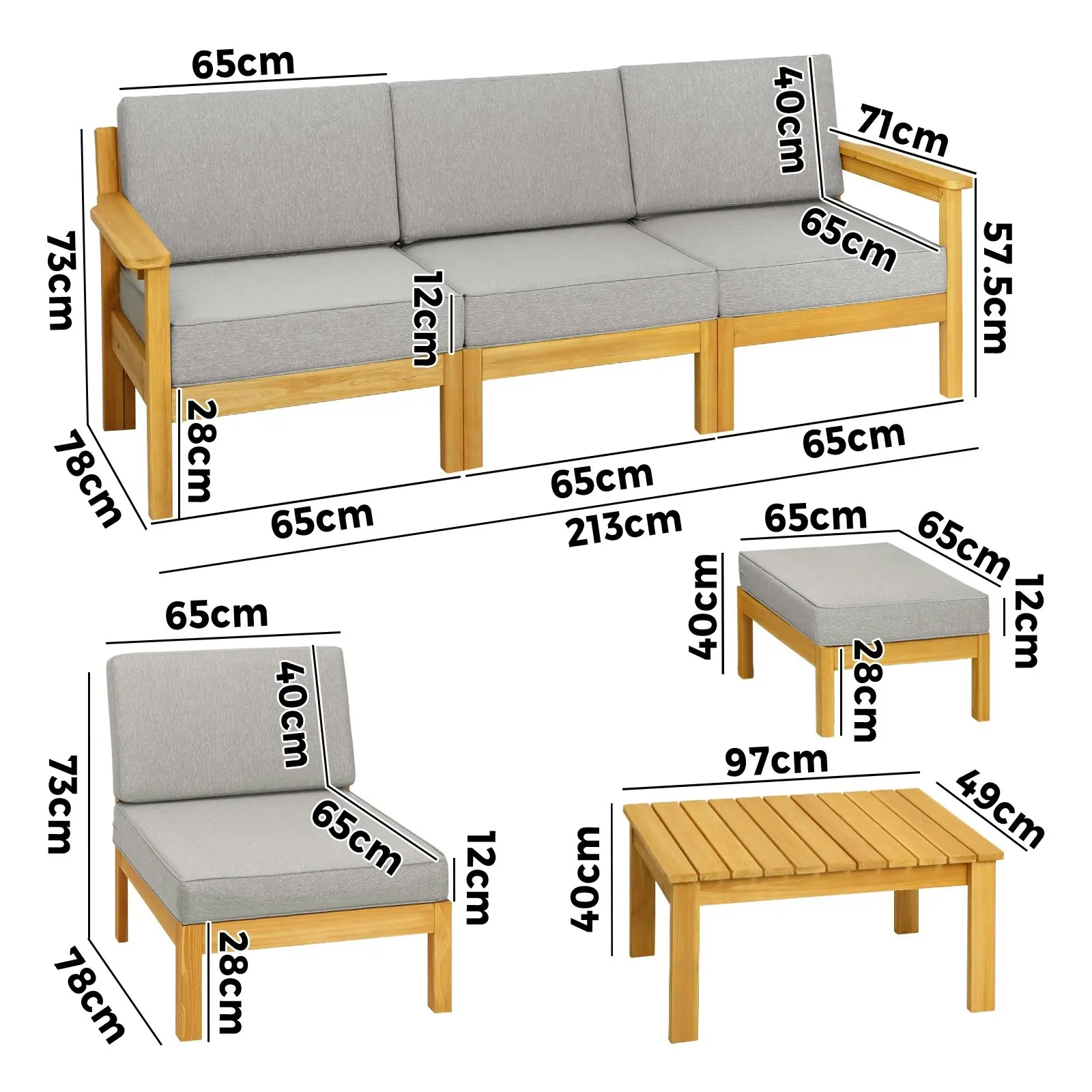 Livsip Outdoor Furniture Garden Wooden Sofa Set Patio Furniture Setting 7-Piece