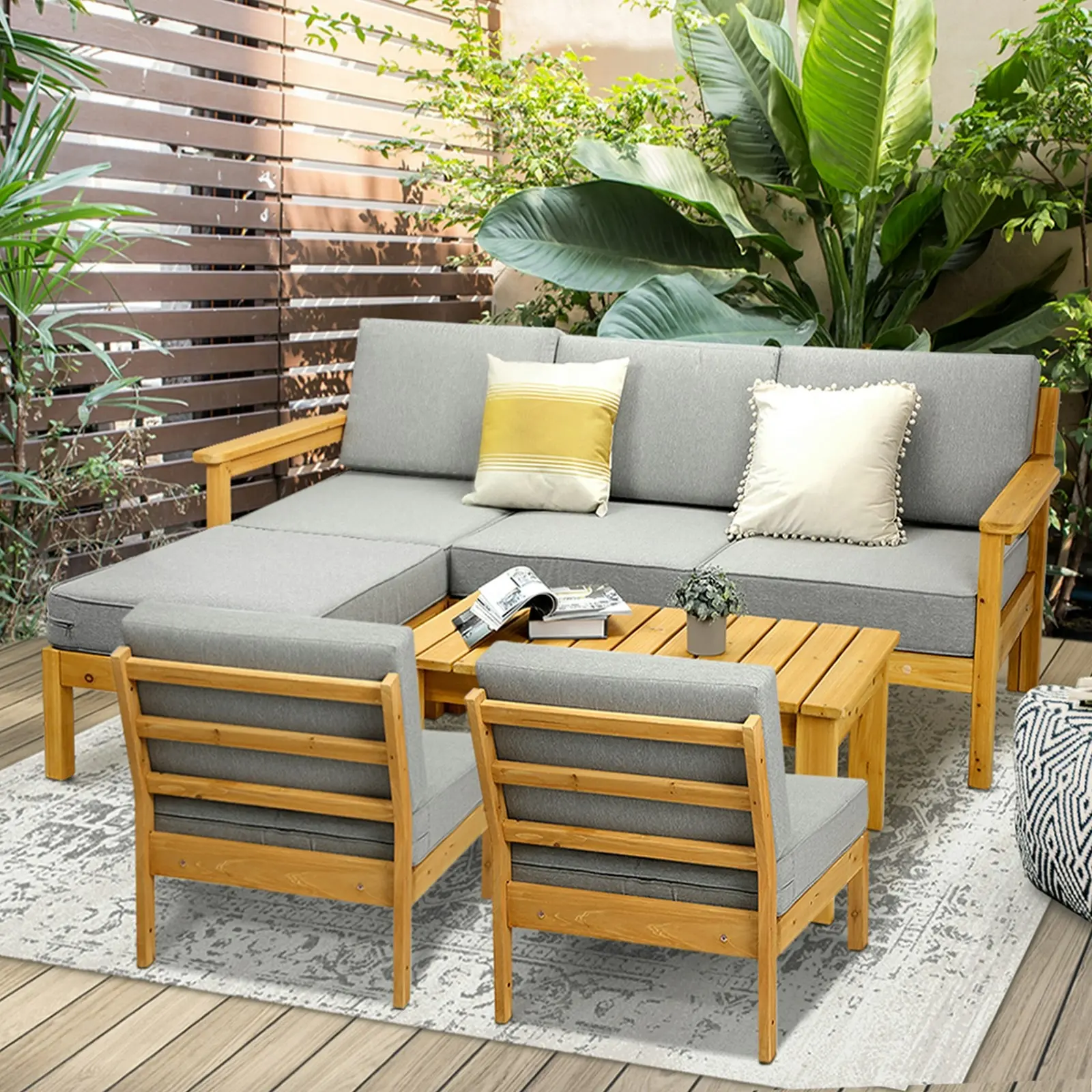 Livsip Outdoor Furniture Garden Wooden Sofa Set Patio Furniture Setting 7-Piece