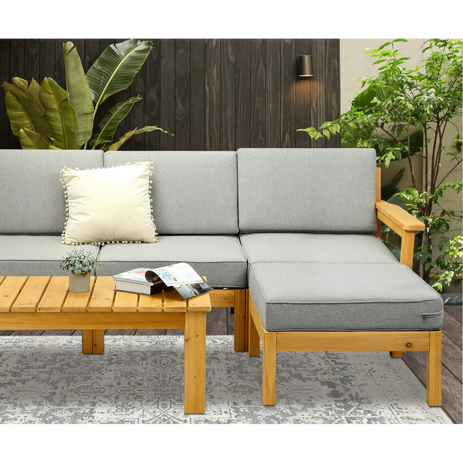 Livsip Outdoor Furniture Garden Wooden Sofa Set Patio Furniture Setting 7-Piece