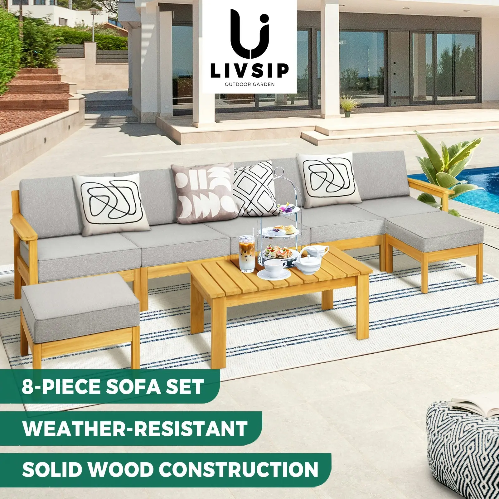 Livsip Outdoor Furniture Sofa Set Garden Lounge Patio Furniture Setting 8 Piece