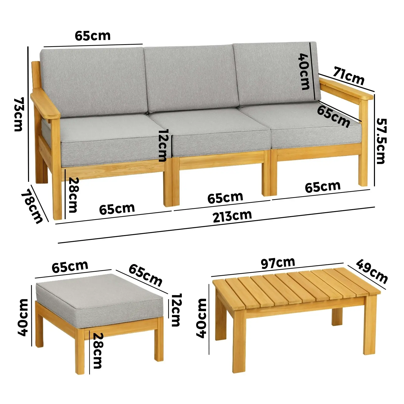 Livsip Outdoor Sofa Set Patio Furniture Wooden Table Chairs Garden Lounge 5Piece