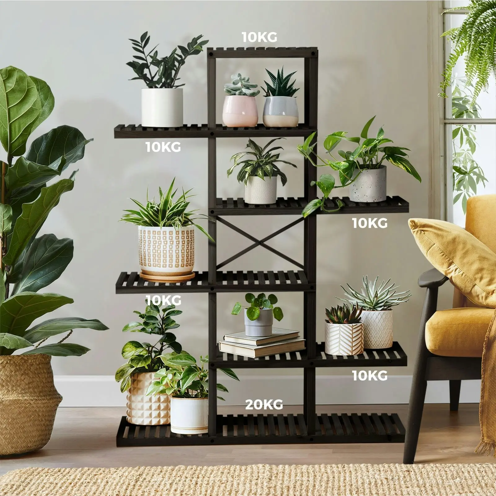 Livsip Plant Stand Outdoor Indoor 6 Tiers Flower Pots Rack Corner Shelf Black