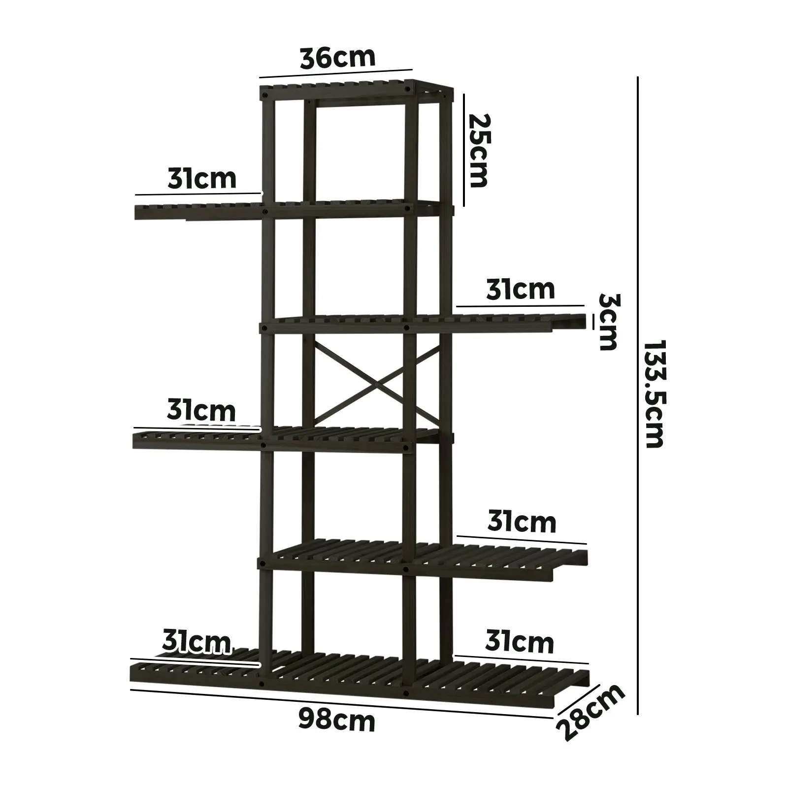 Livsip Plant Stand Outdoor Indoor 6 Tiers Flower Pots Rack Corner Shelf Black