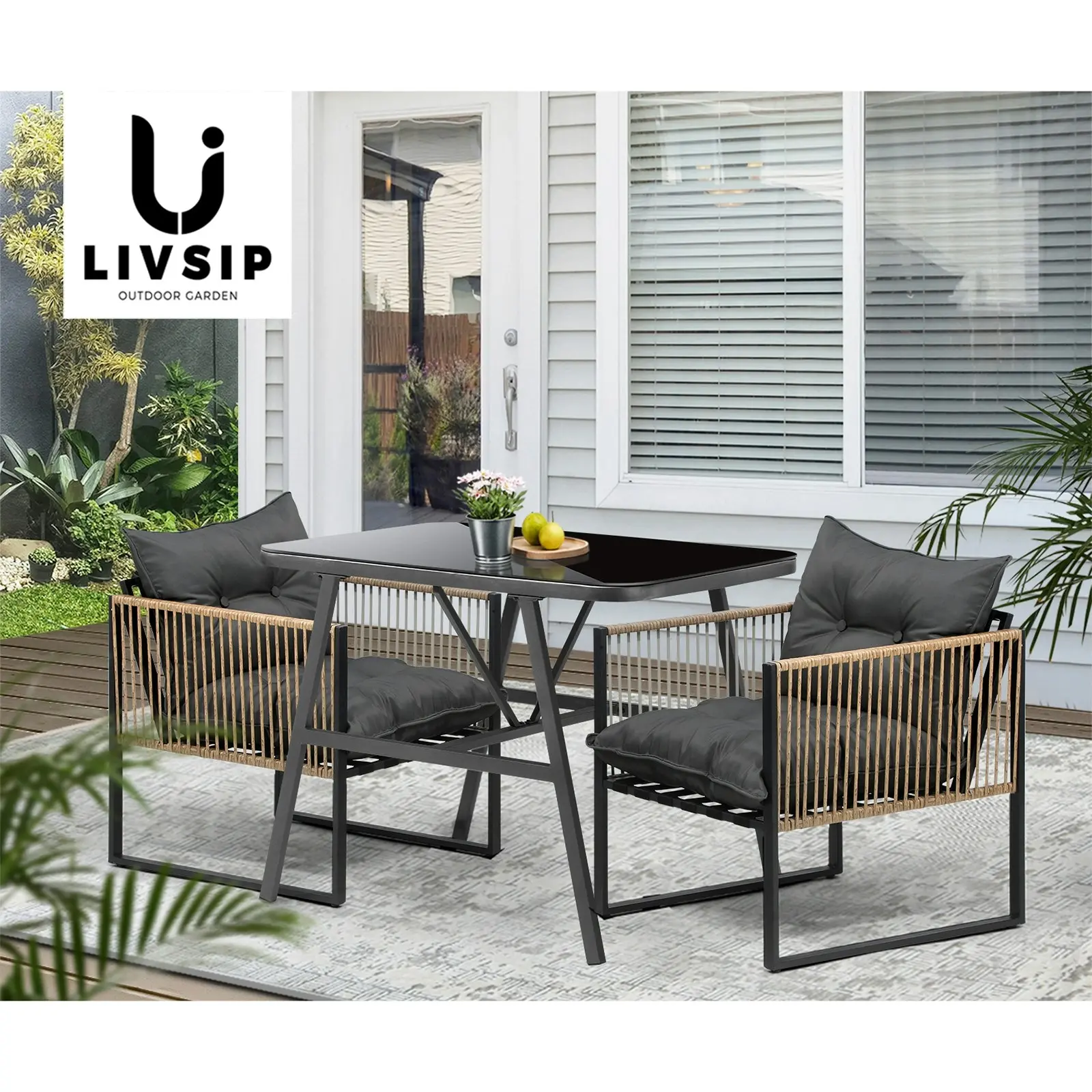 Livsip Outdoor Dining Setting 2 Seater Lounge Patio Furniture Table Chairs Set