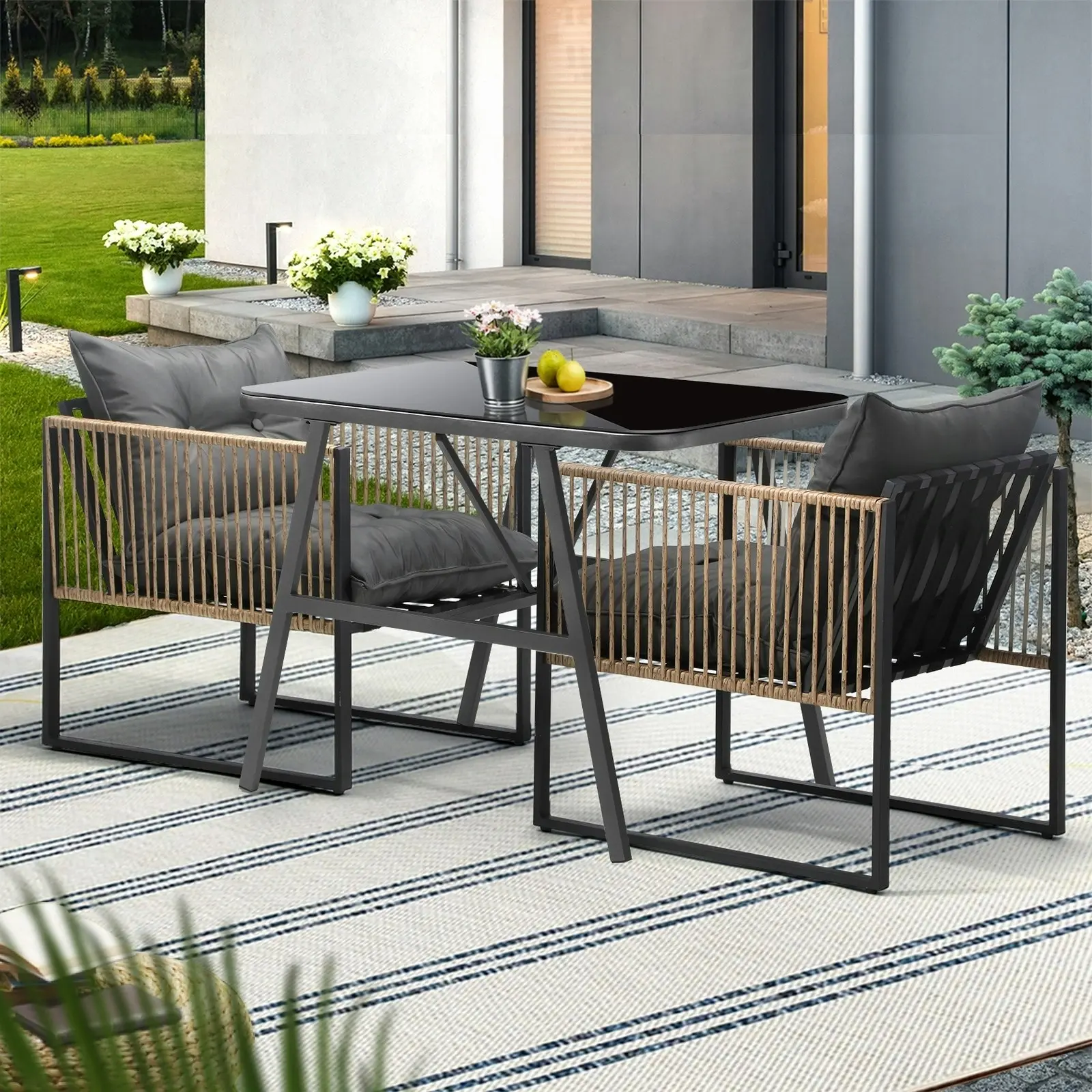 Livsip Outdoor Dining Setting 2 Seater Lounge Patio Furniture Table Chairs Set