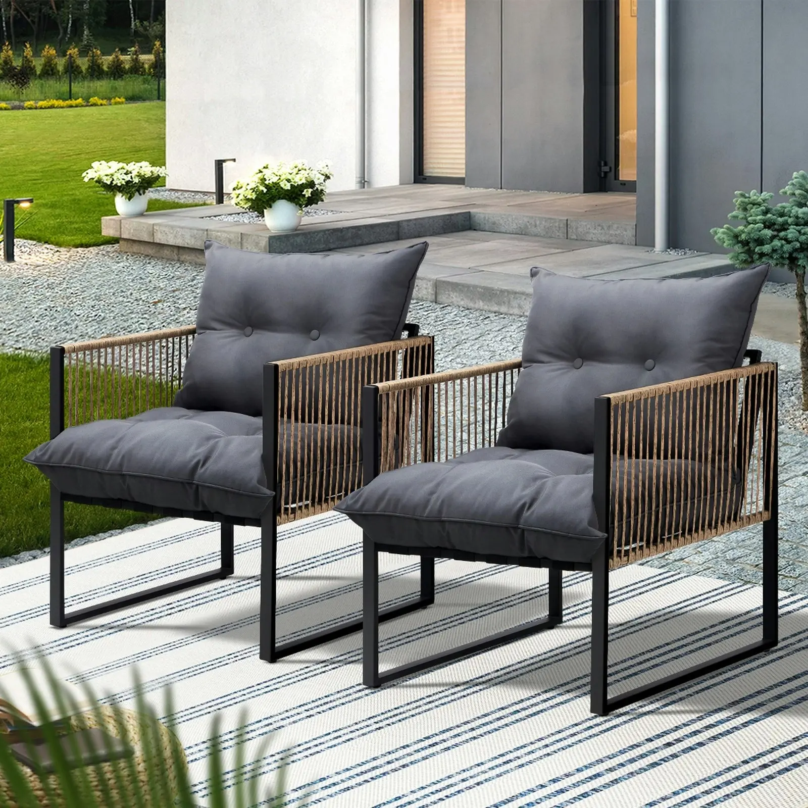 Livsip 2PCS Outdoor Furniture Chairs Garden Patio Garden Lounge Set PE Wicker