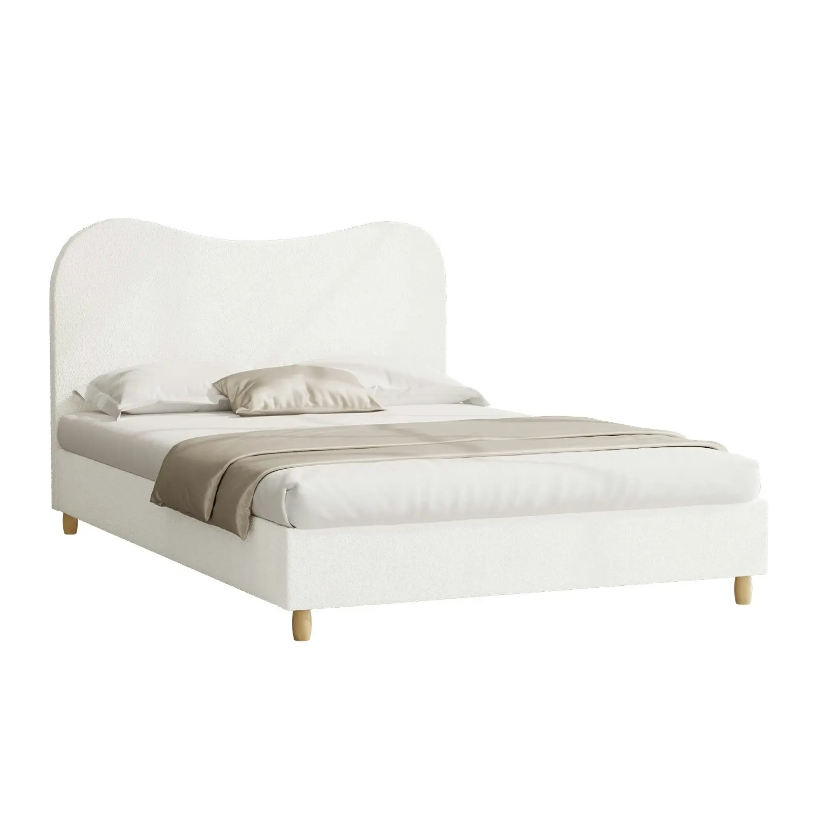 Oikiture Bed Frame Double Size White Boucle Cloud Shape