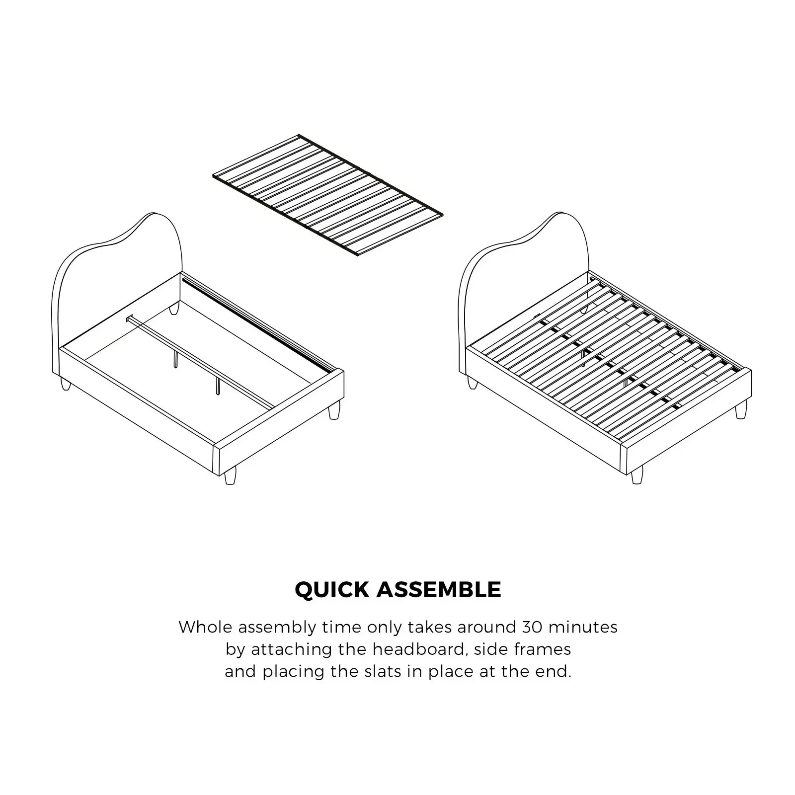 Oikiture Bed Frame Double Size White Boucle Cloud Shape