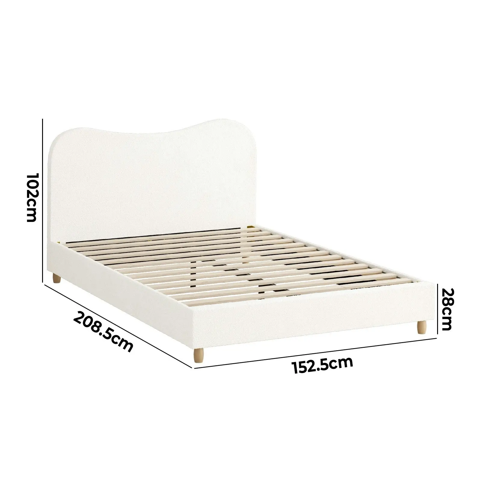 Oikiture Bed Frame Queen Size White Boucle Cloud Shape