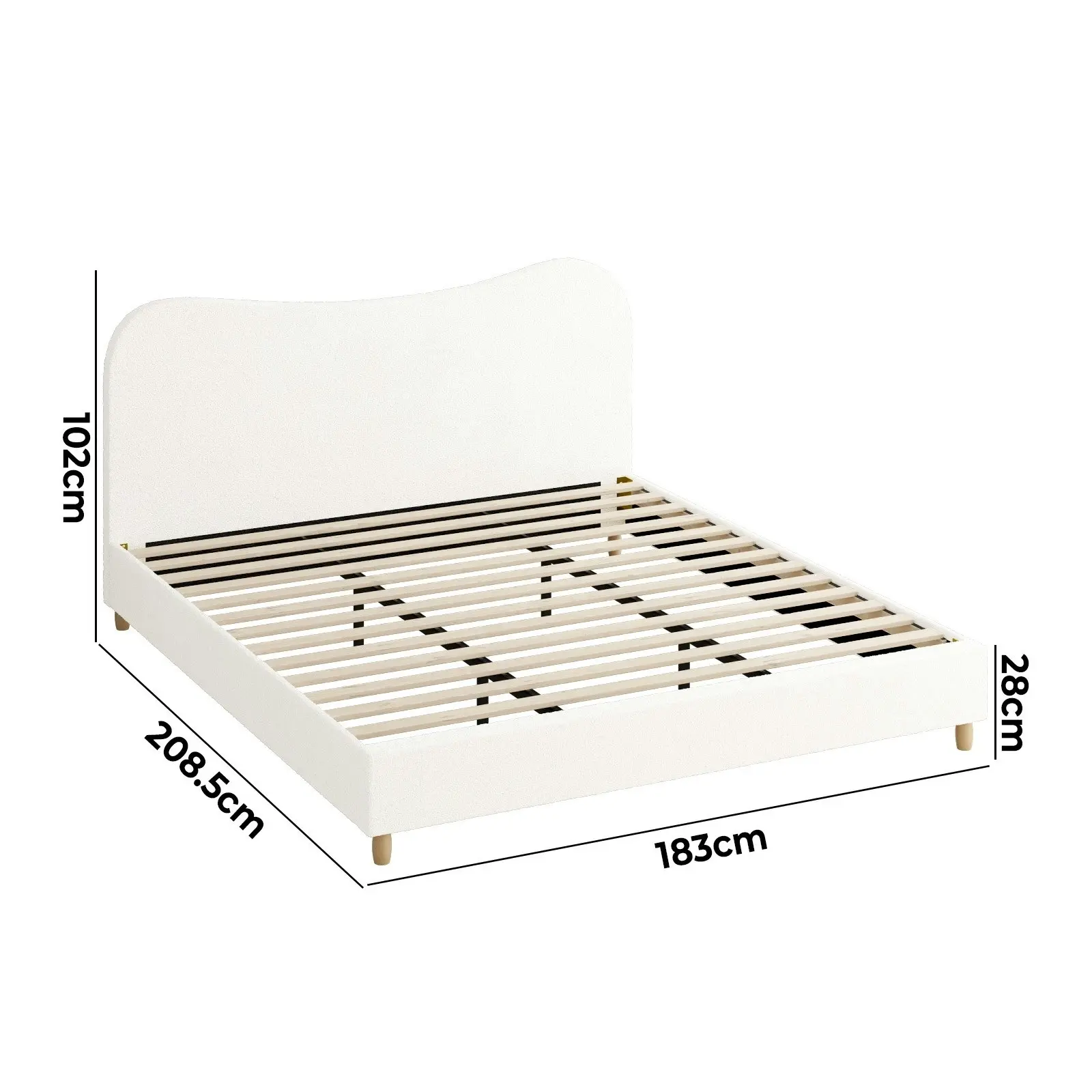 Oikiture Bed Frame King Size White Boucle Cloud Shape