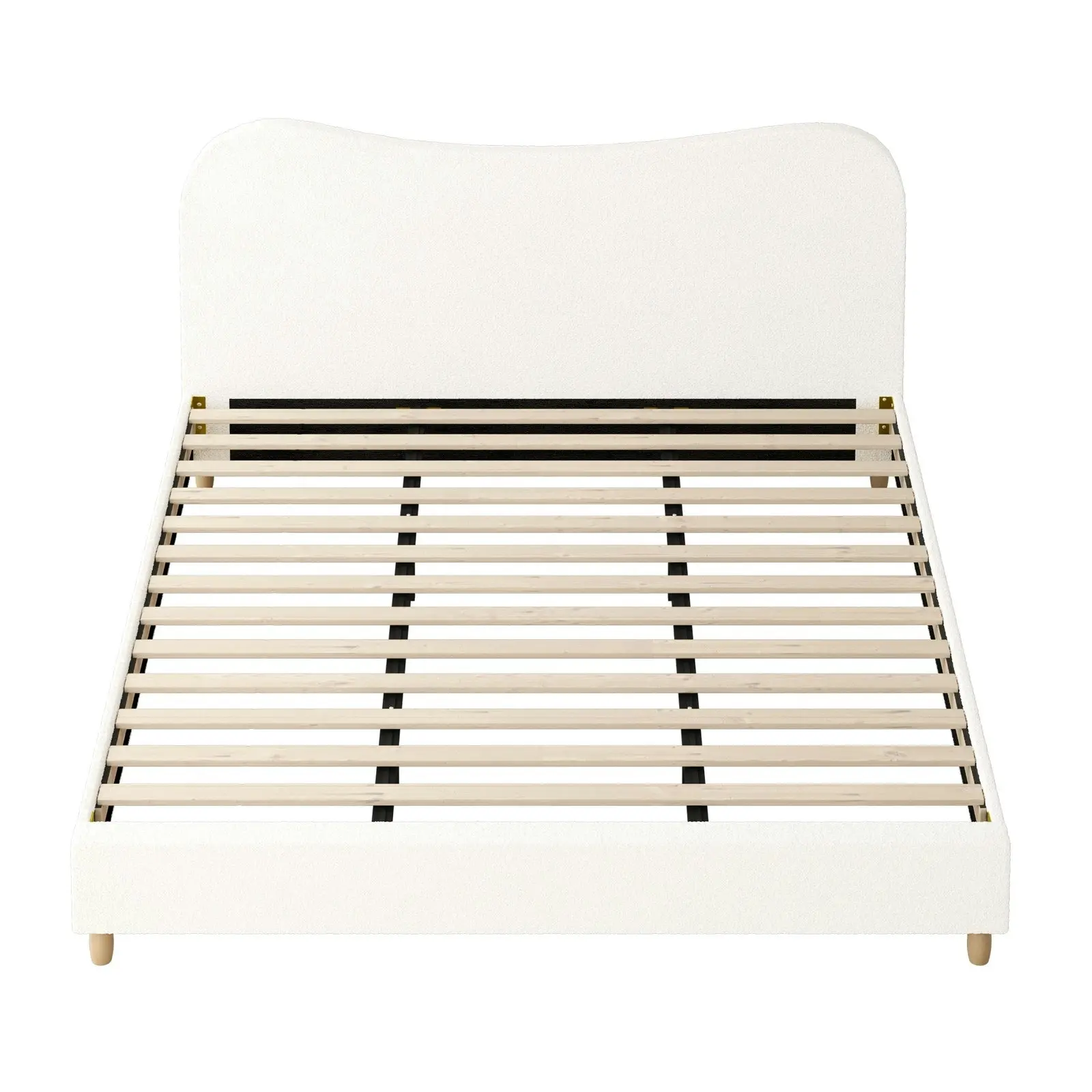 Oikiture Bed Frame King Size White Boucle Cloud Shape