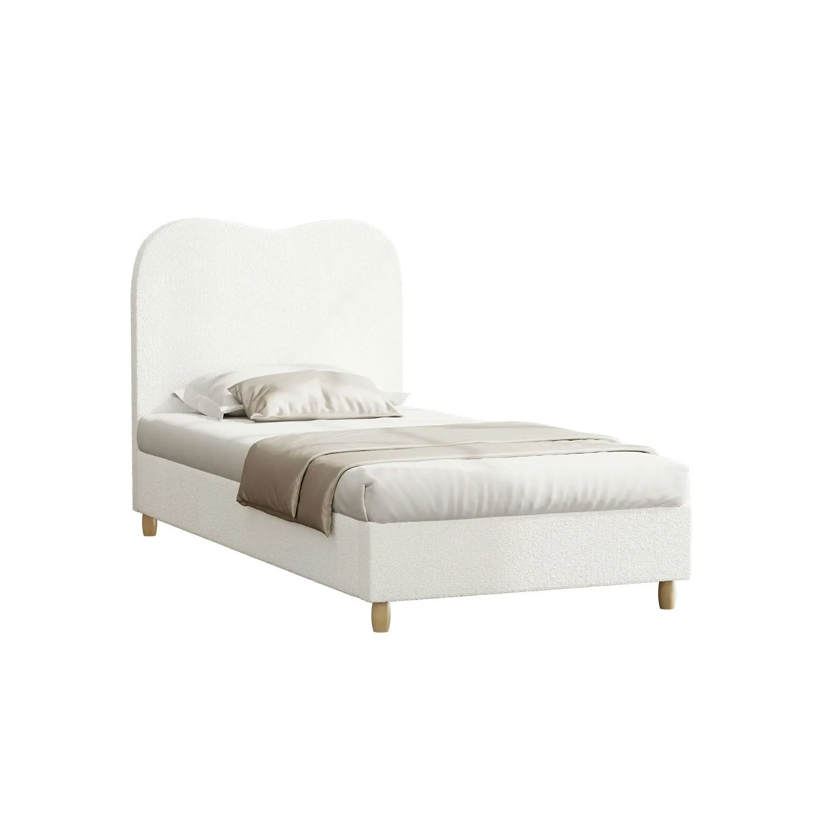 Oikiture Bed Frame Single Size White Boucle Cloud Shape