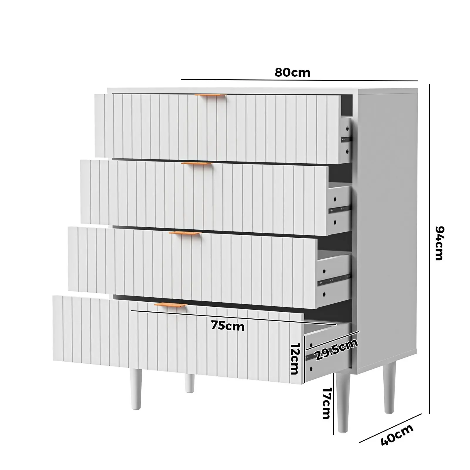 Oikiture 4 Chest of Drawers Dresser Table Tallboy Storage Cabinet White Gold