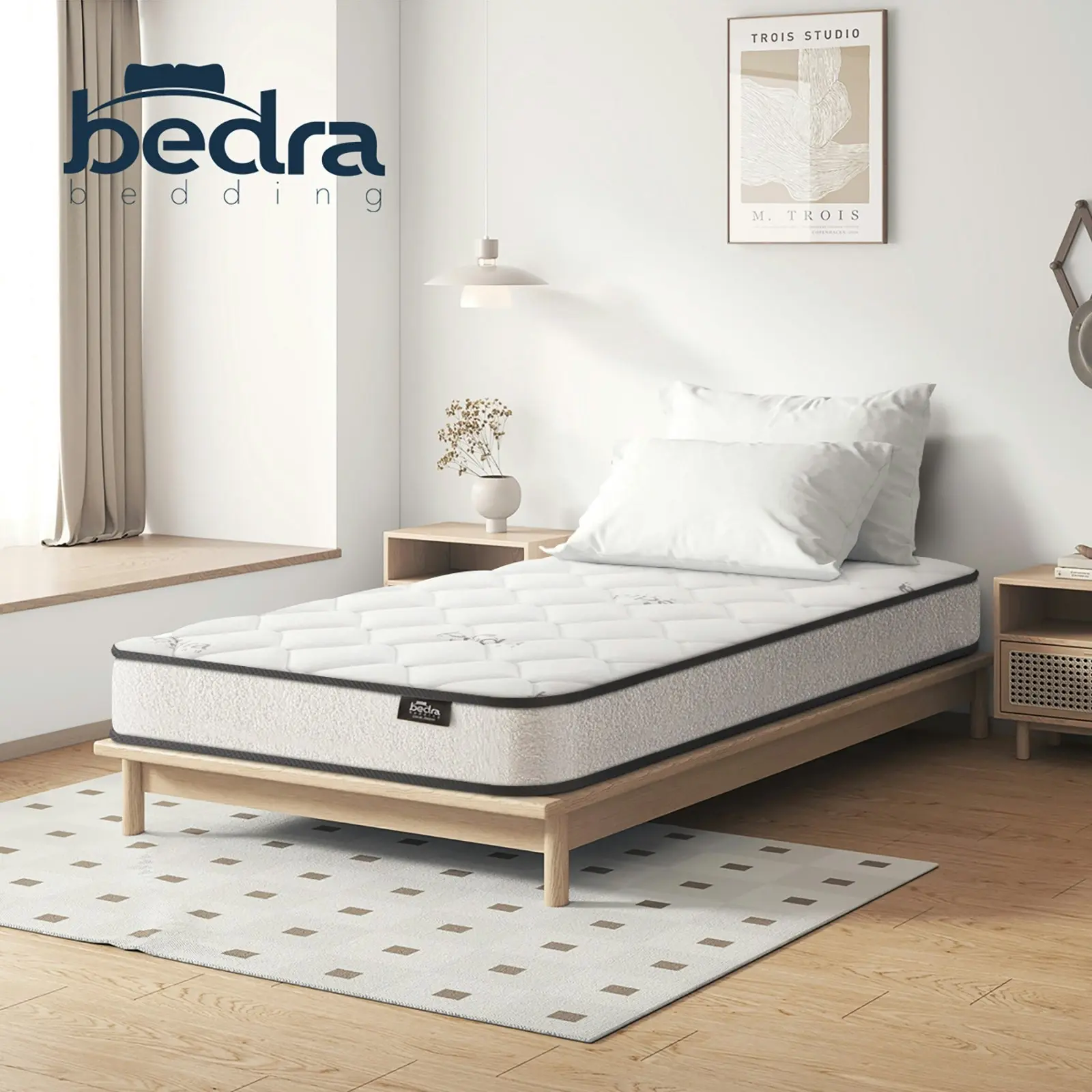 Bedra Single Mattress Bed Luxury Medium Firm Foam Boucle Bonnell Spring 16cm