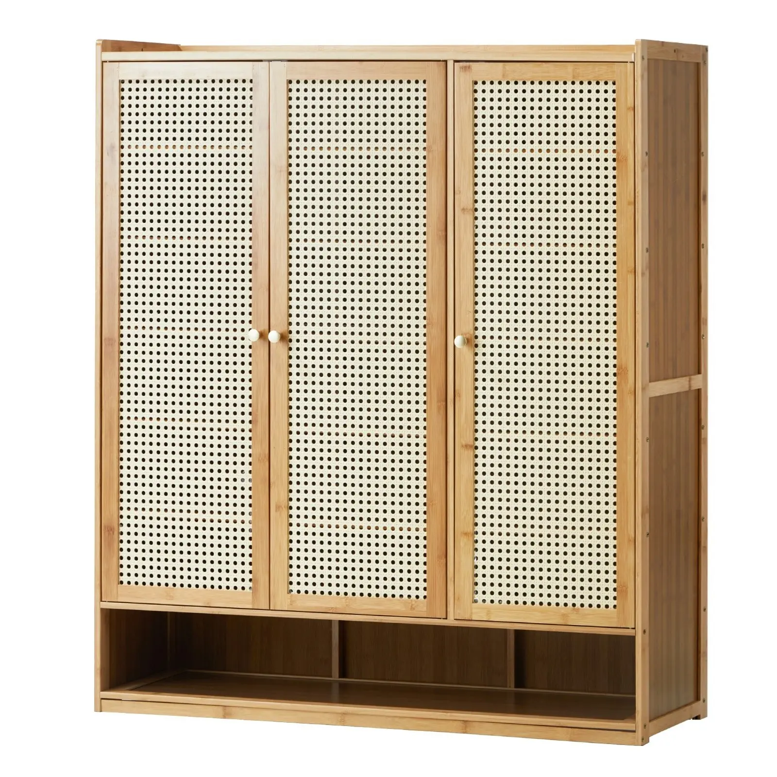 Oikiture Shoe Storage Cabinet Shoes Rack Organiser Shelf 3 Doors Rattan Style Brown