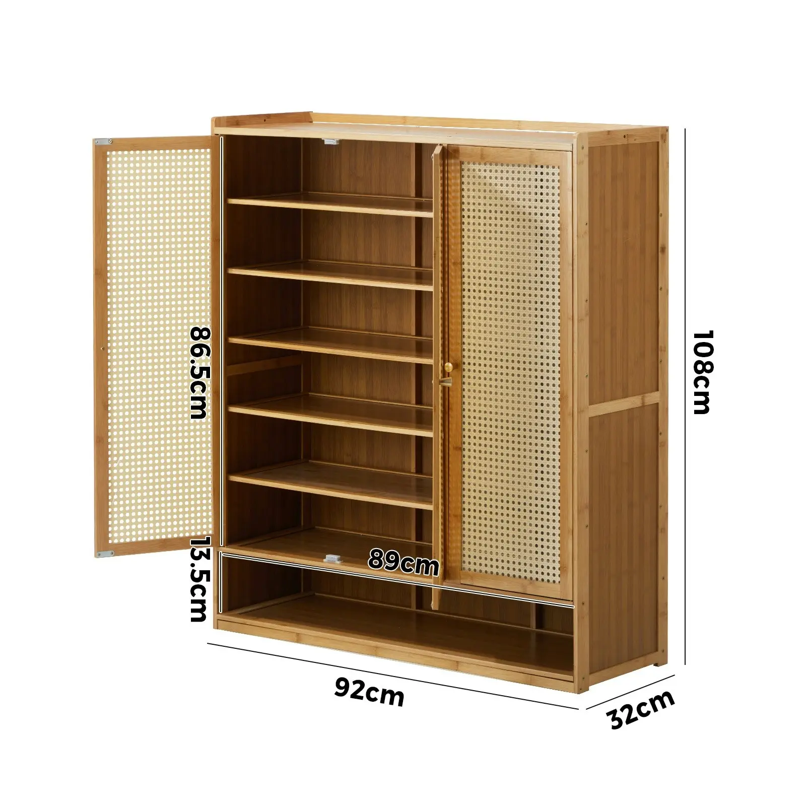 Oikiture Shoe Storage Cabinet Shoes Rack Organiser Shelf 3 Doors Rattan Style Brown