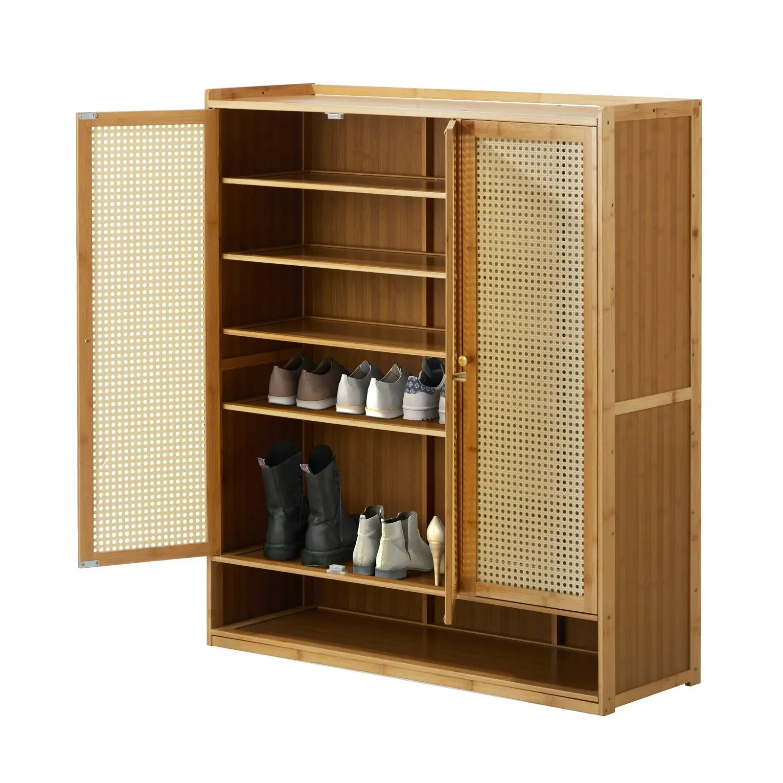 Oikiture Shoe Storage Cabinet Shoes Rack Organiser Shelf 3 Doors Rattan Style Brown