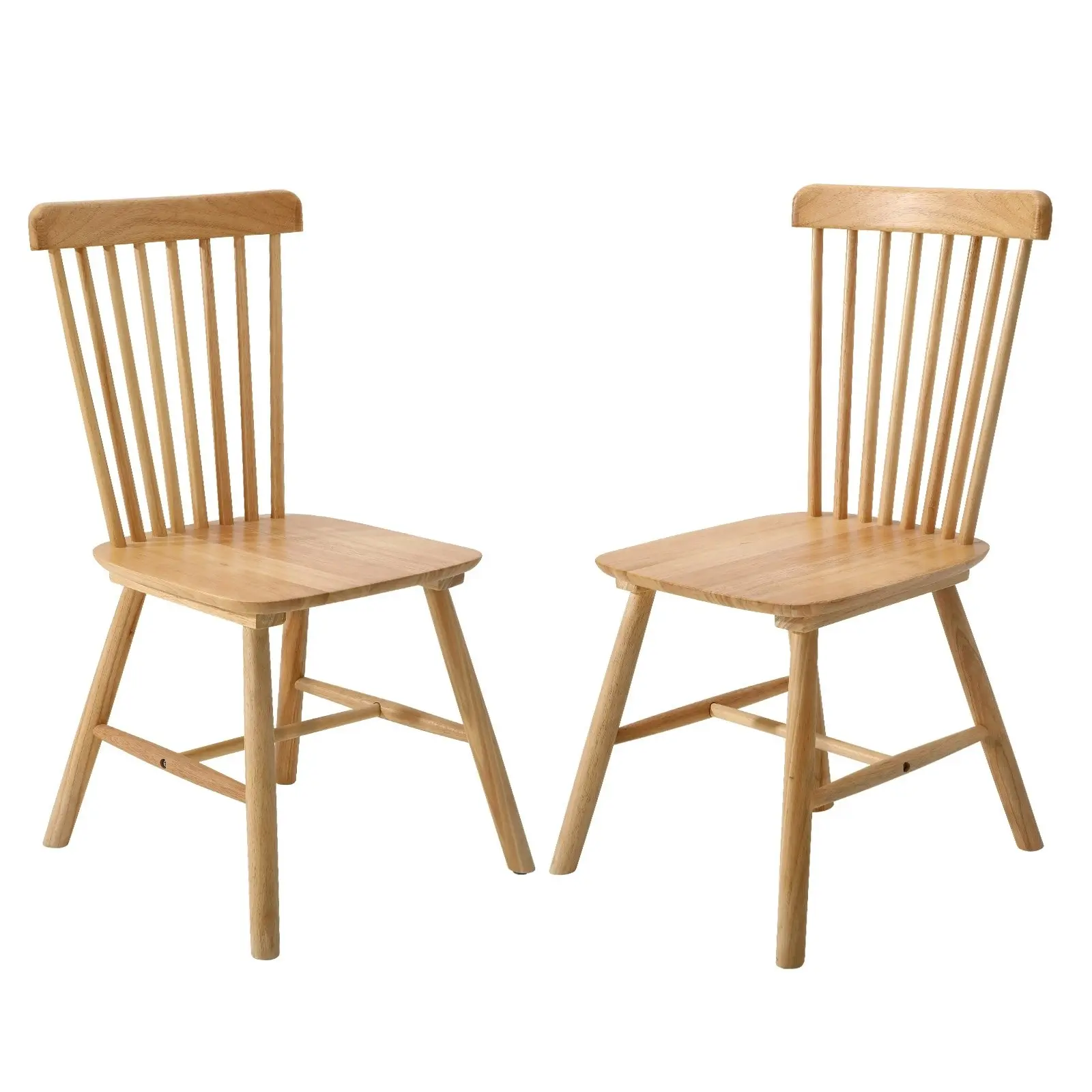 Oikiture 2x Dining Chairs Minimalist Vertical Back Chair Wooden Home Rubber Wood