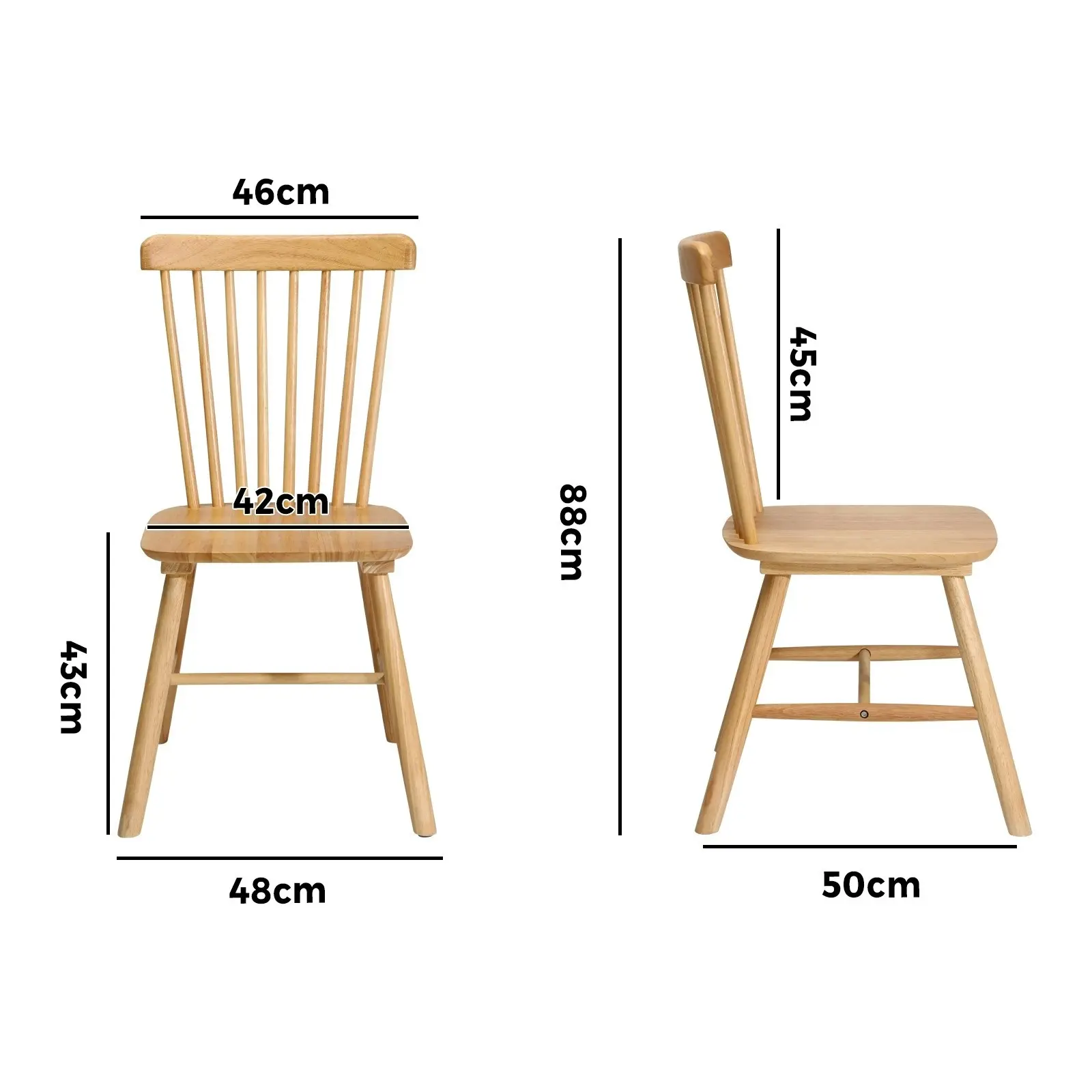 Oikiture 2x Dining Chairs Minimalist Vertical Back Chair Wooden Home Rubber Wood