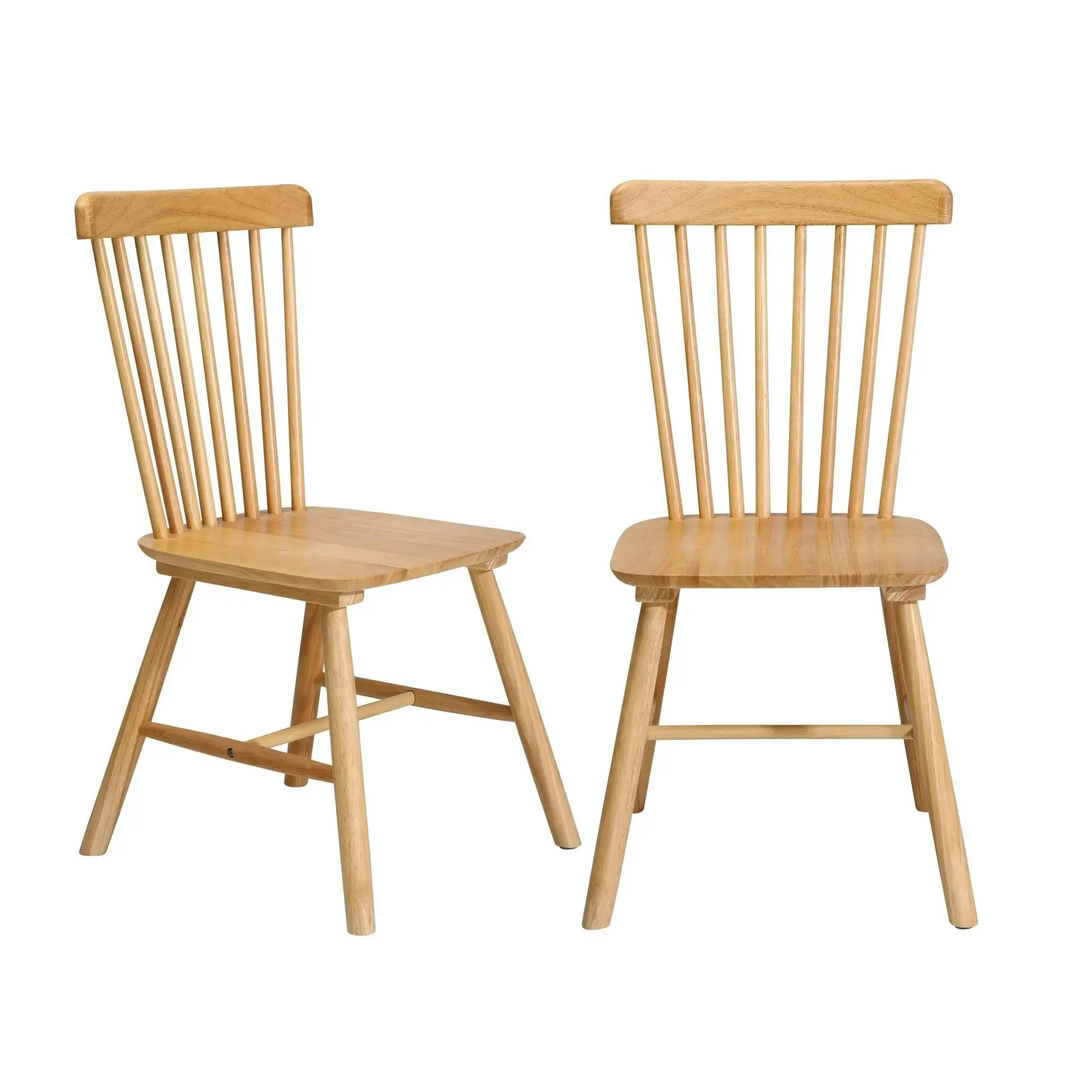 Oikiture 2x Dining Chairs Minimalist Vertical Back Chair Wooden Home Rubber Wood