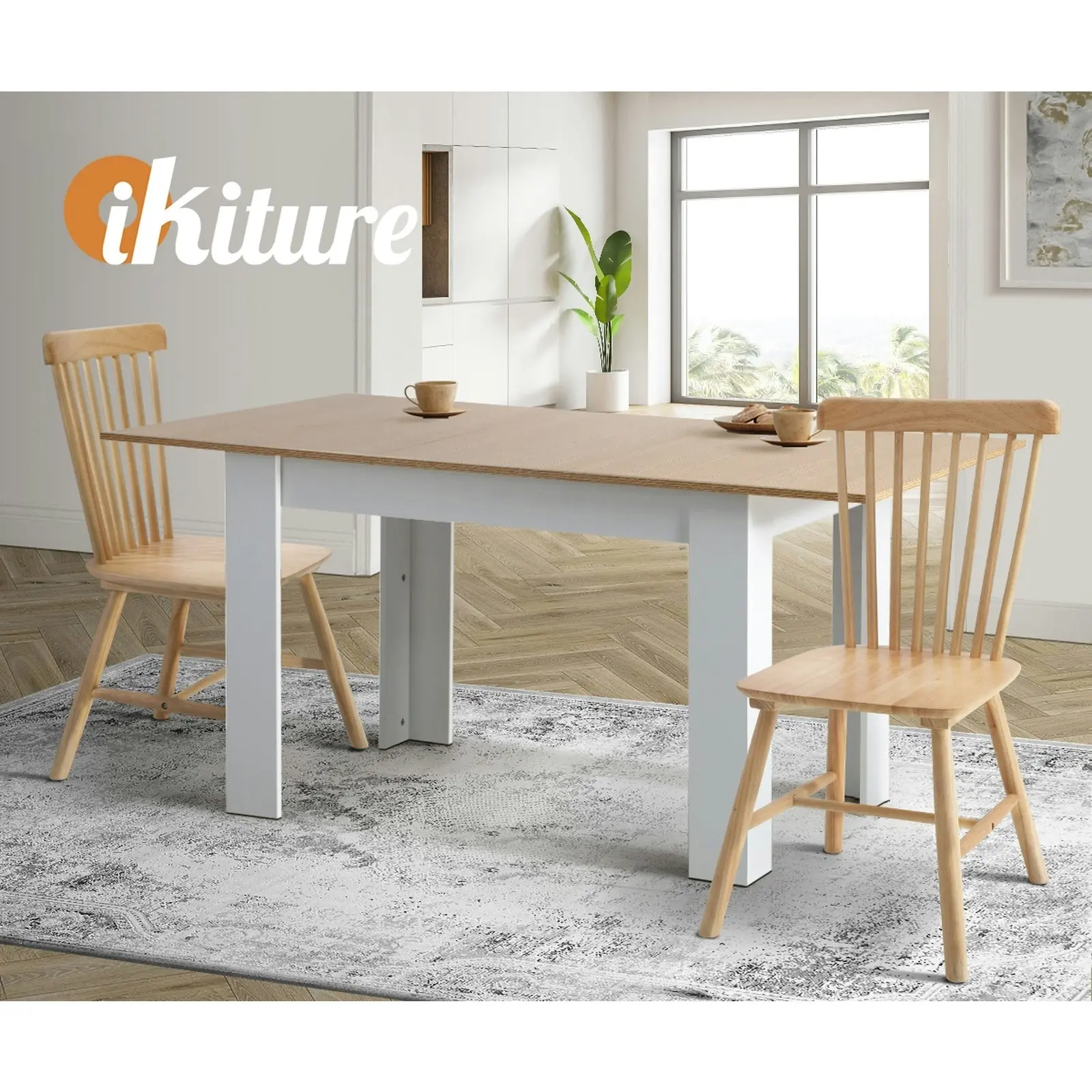 Oikiture 2x Dining Chairs Minimalist Vertical Back Chair Wooden Home Rubber Wood