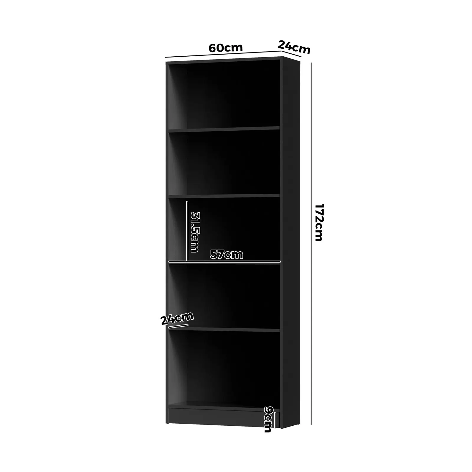 Oikiture Bookshelf Bookcase Display shelves 5-Tier Storage Stand Rack Black