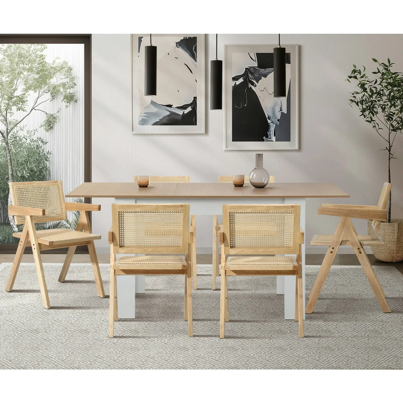 Oikiture 2x Dining Chairs Rattan Chair Wooden Accent Chair Natural