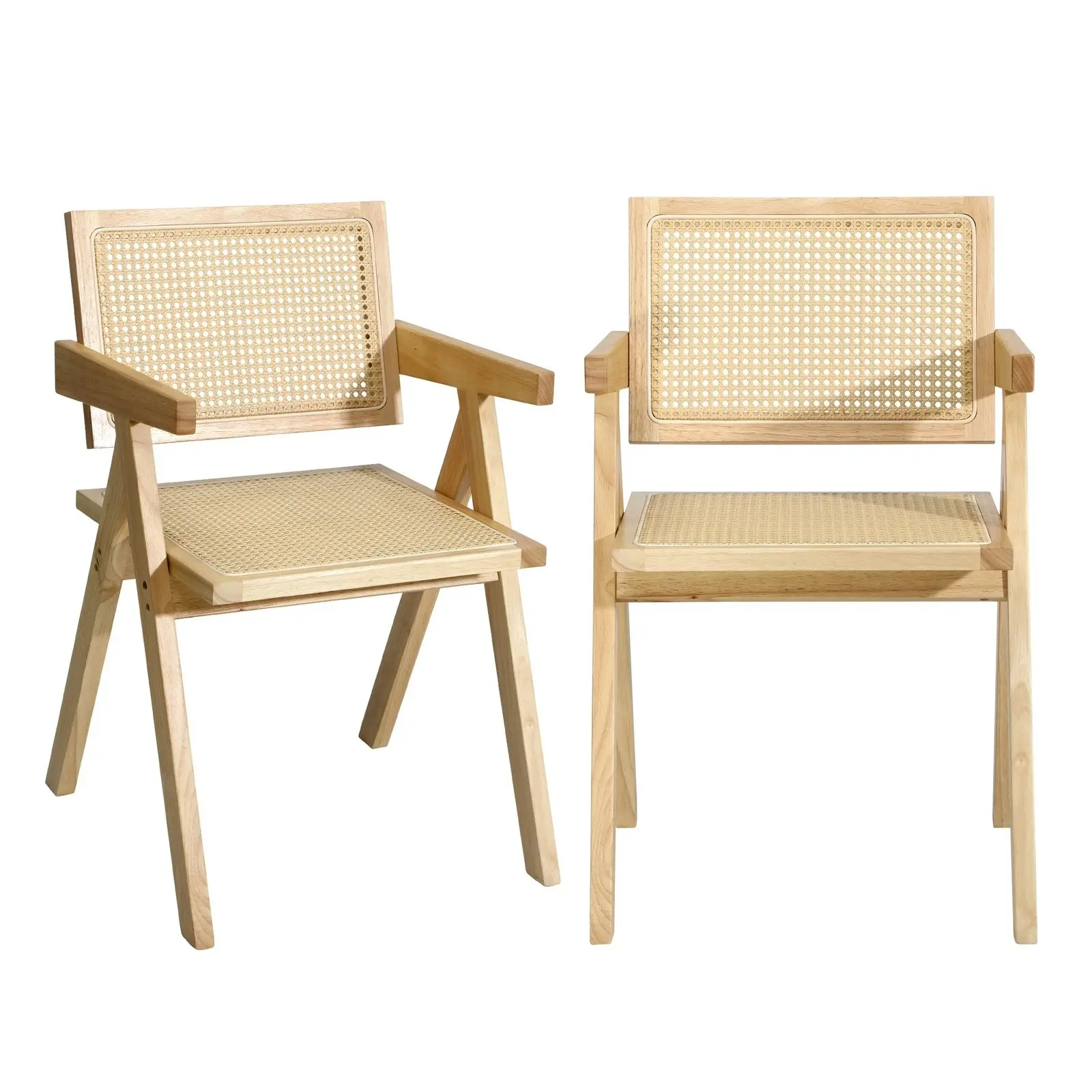 Oikiture 2x Dining Chairs Rattan Chair Wooden Accent Chair Natural