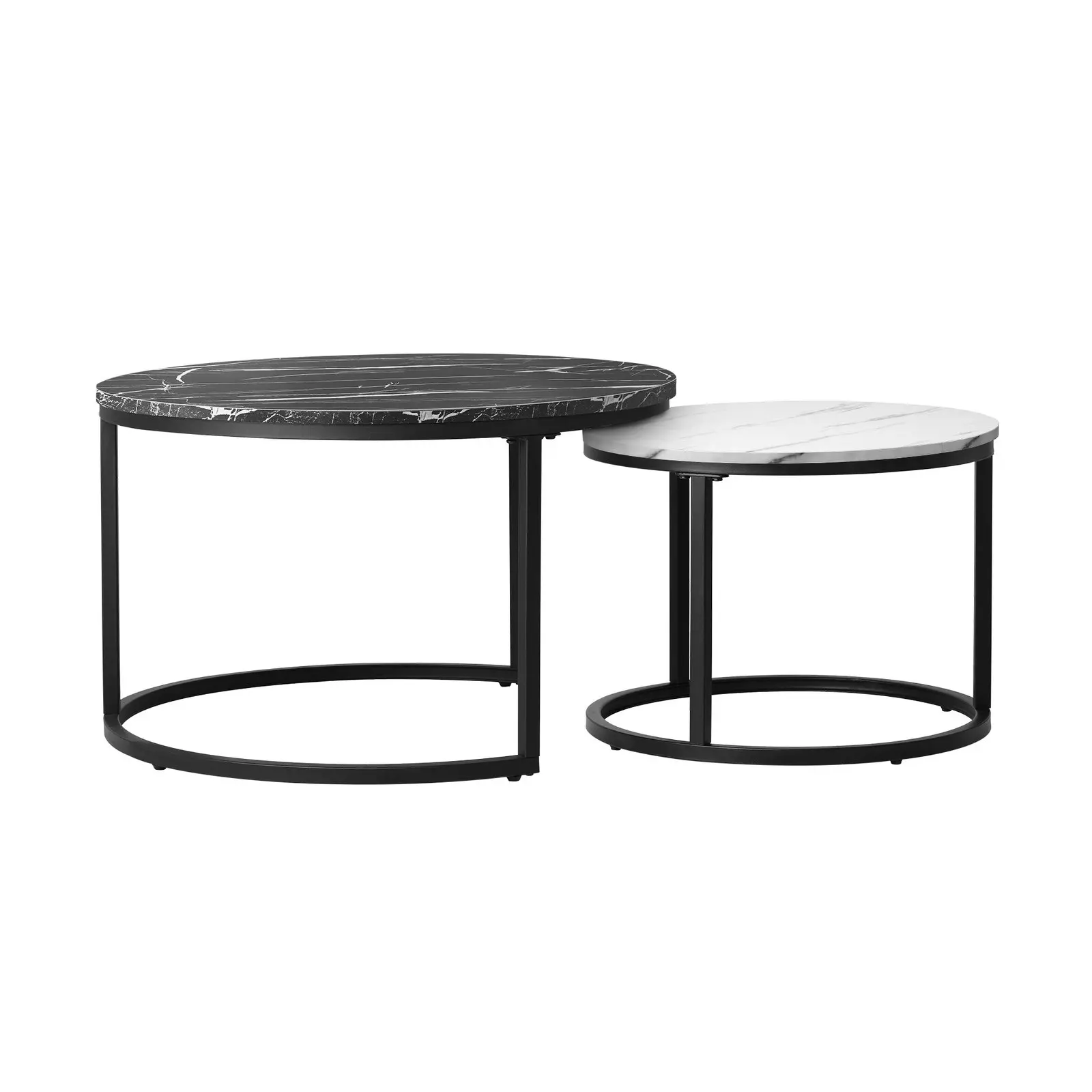 Oikiture Set of 2 Coffee Table Round Marble Nesting Side End Tables Black White