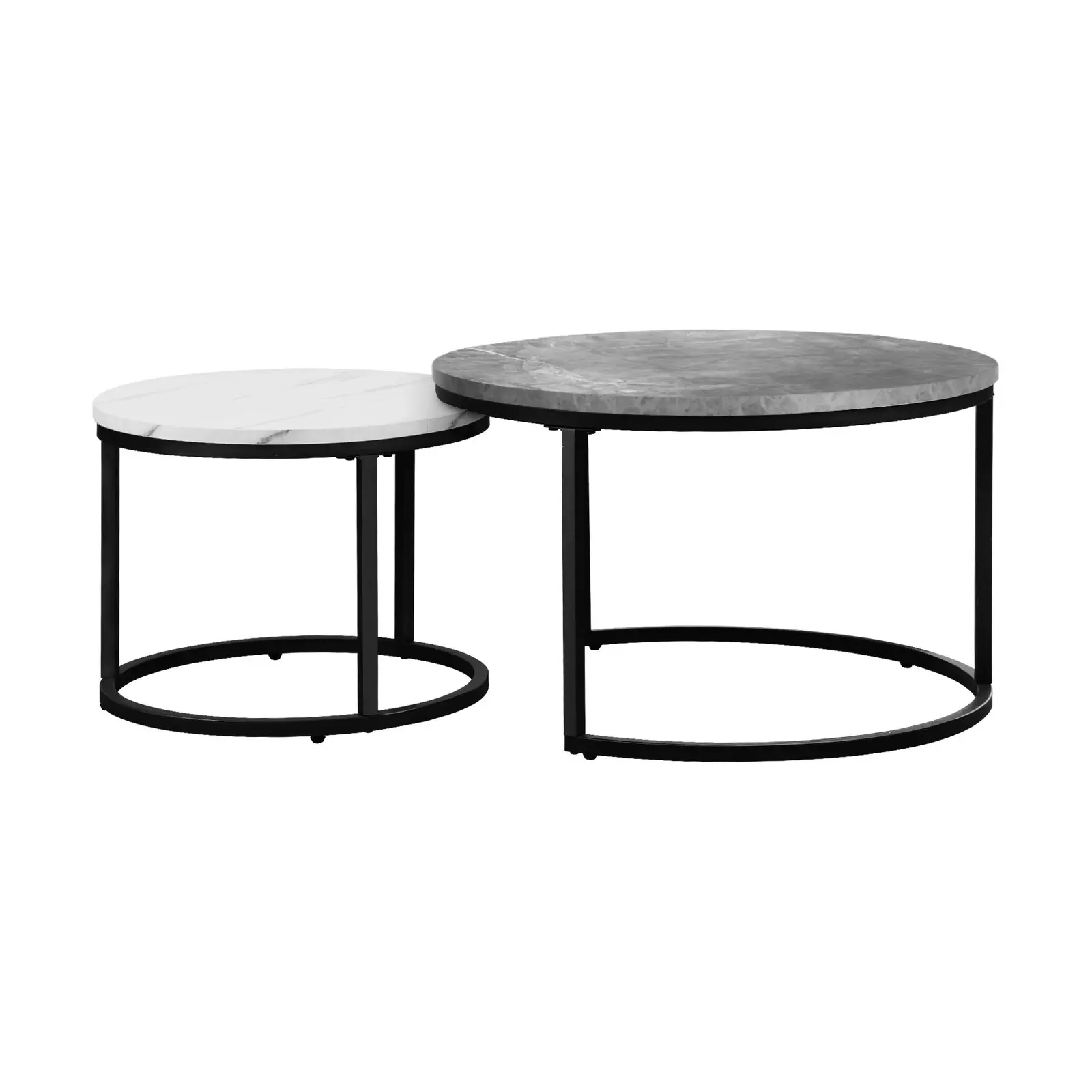 Oikiture Set of 2 Coffee Table Round Marble Nesting Side End Tables Grey & White