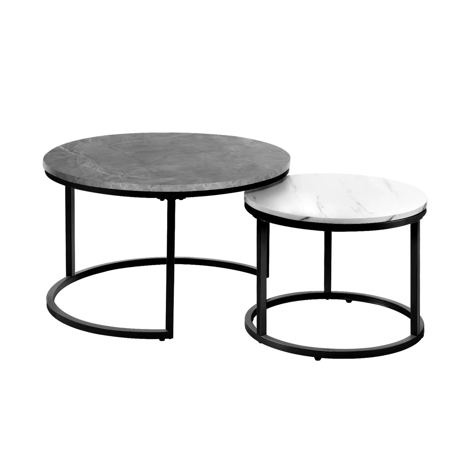 Oikiture Set of 2 Coffee Table Round Marble Nesting Side End Tables Grey & White