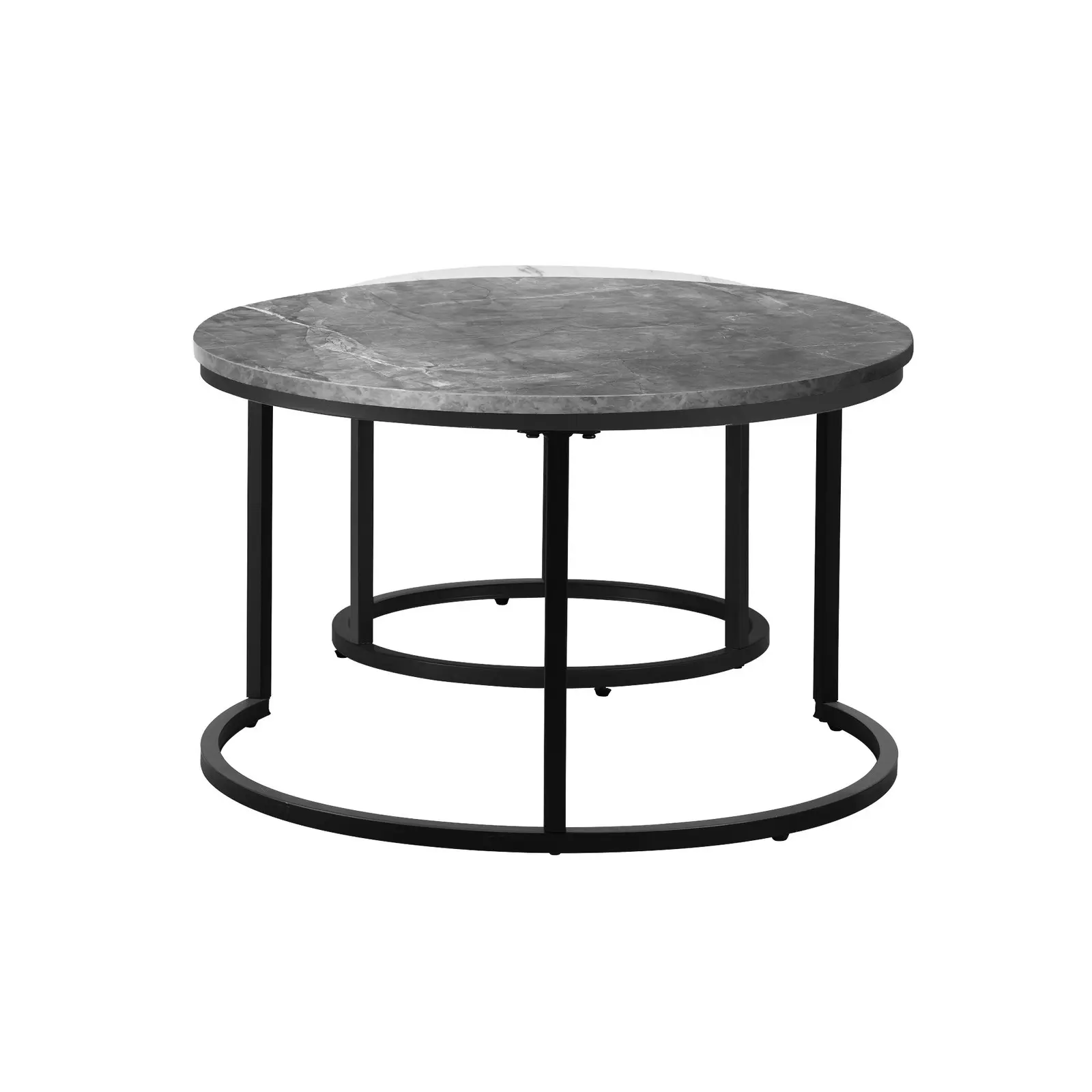 Oikiture Set of 2 Coffee Table Round Marble Nesting Side End Tables Grey & White