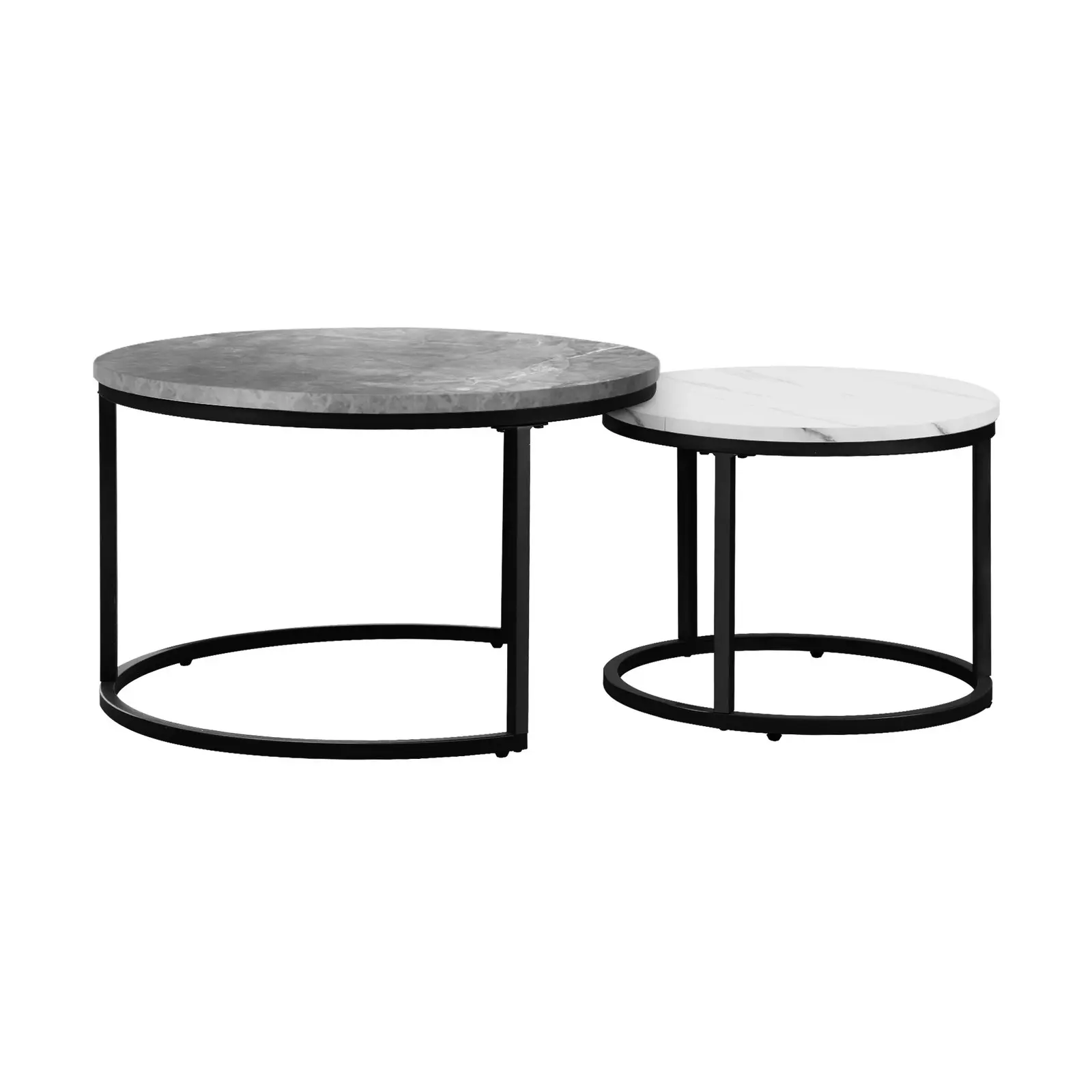 Oikiture Set of 2 Coffee Table Round Marble Nesting Side End Tables Grey & White