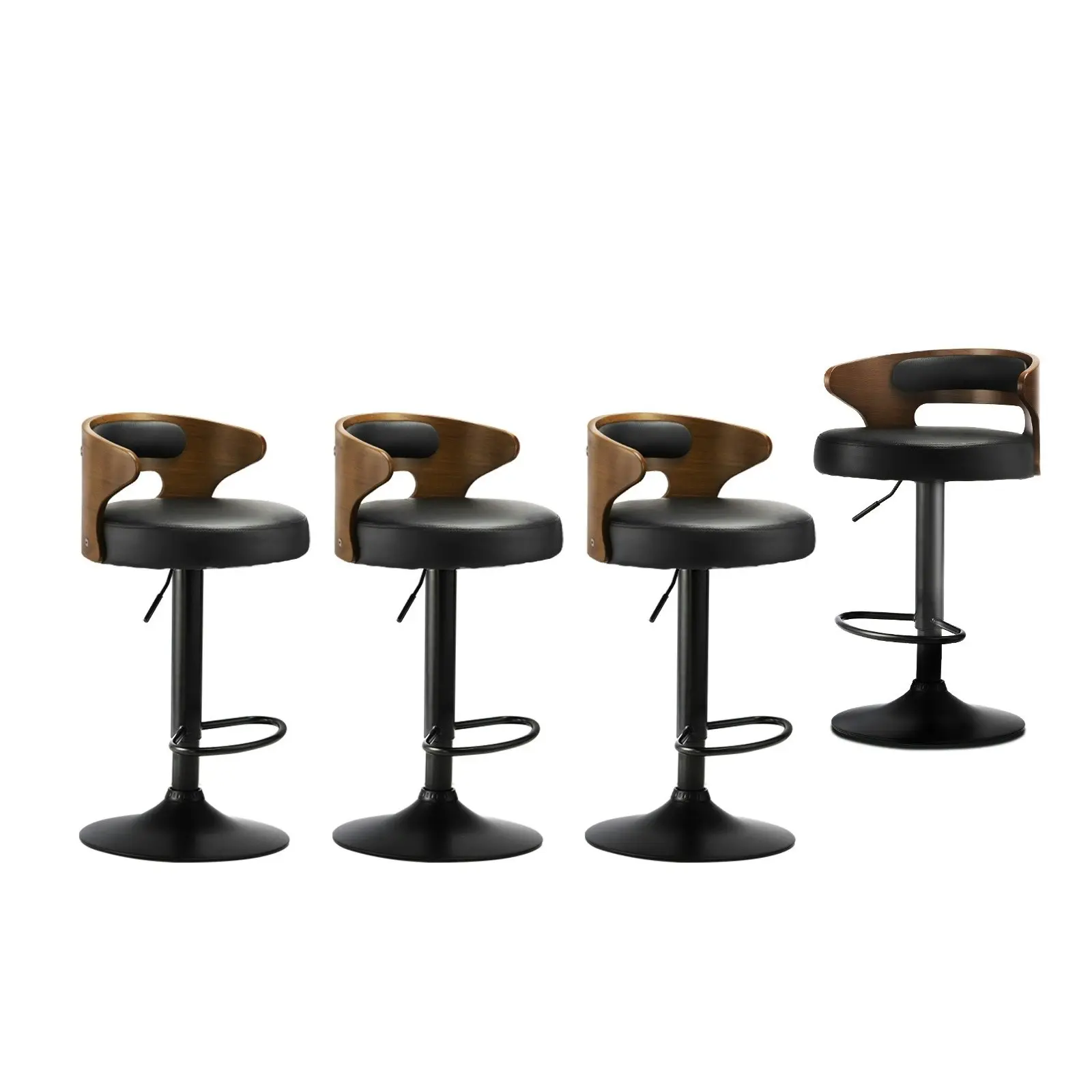 Oikiture 4x Bar Stools Kitchen Gas Lift Swivel Chairs Stool Wooden Barstool Black