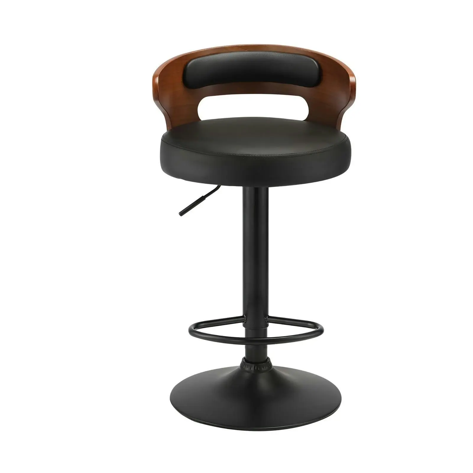 Oikiture 4x Bar Stools Kitchen Gas Lift Swivel Chairs Stool Wooden Barstool Black